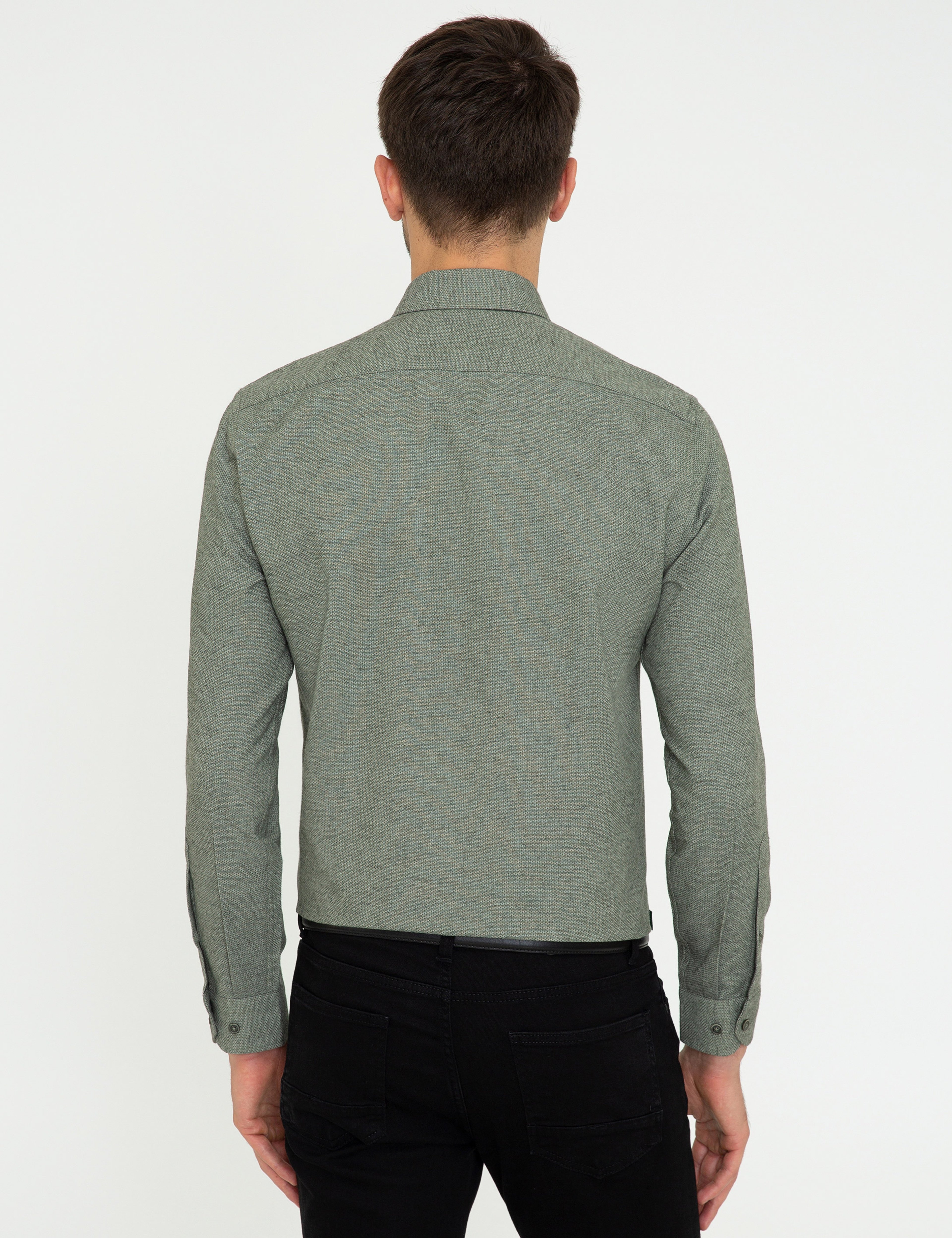 Yeşil Slim Fit Uzun Kollu Gömlek - Image 3