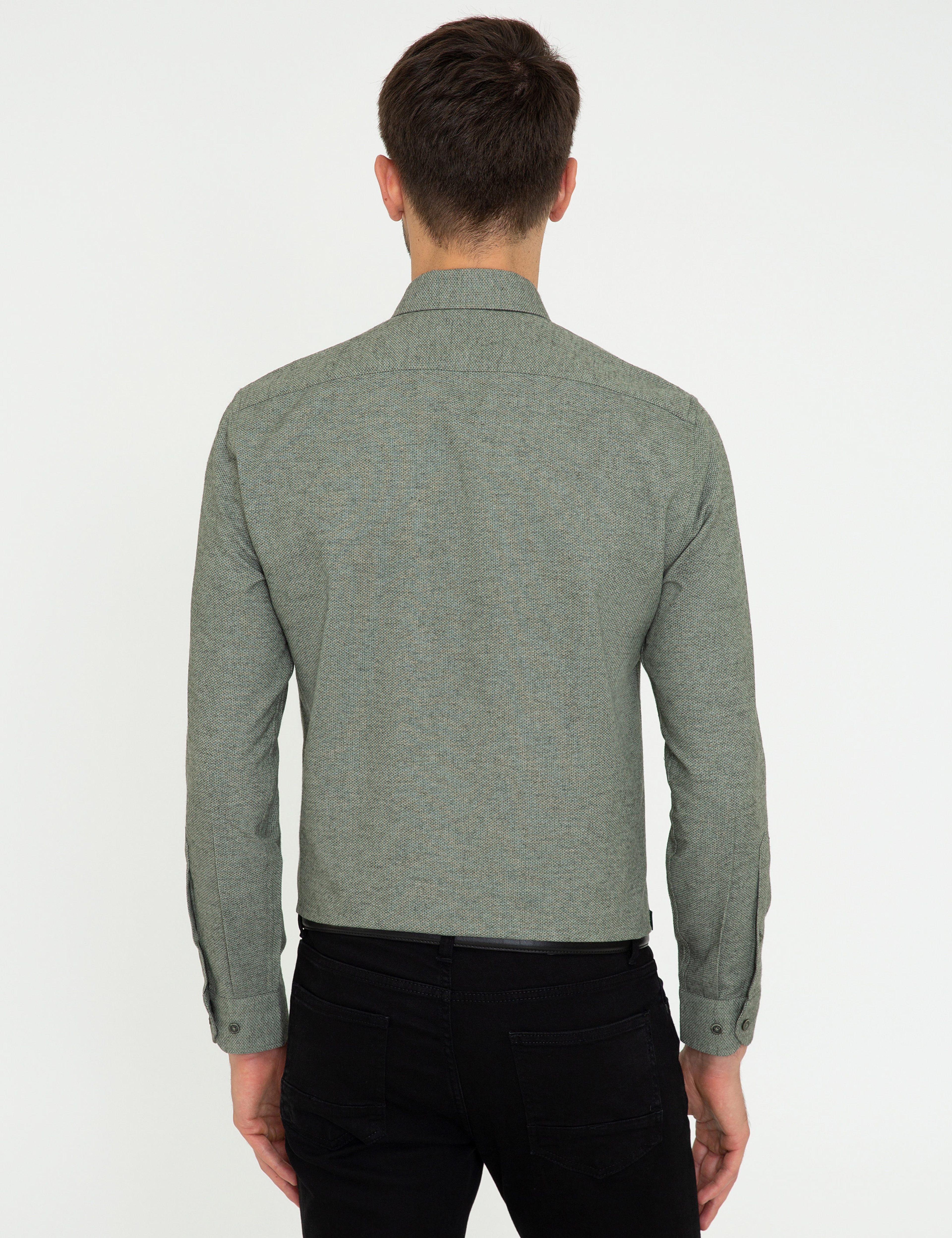 Yeşil Slim Fit Uzun Kollu Gömlek