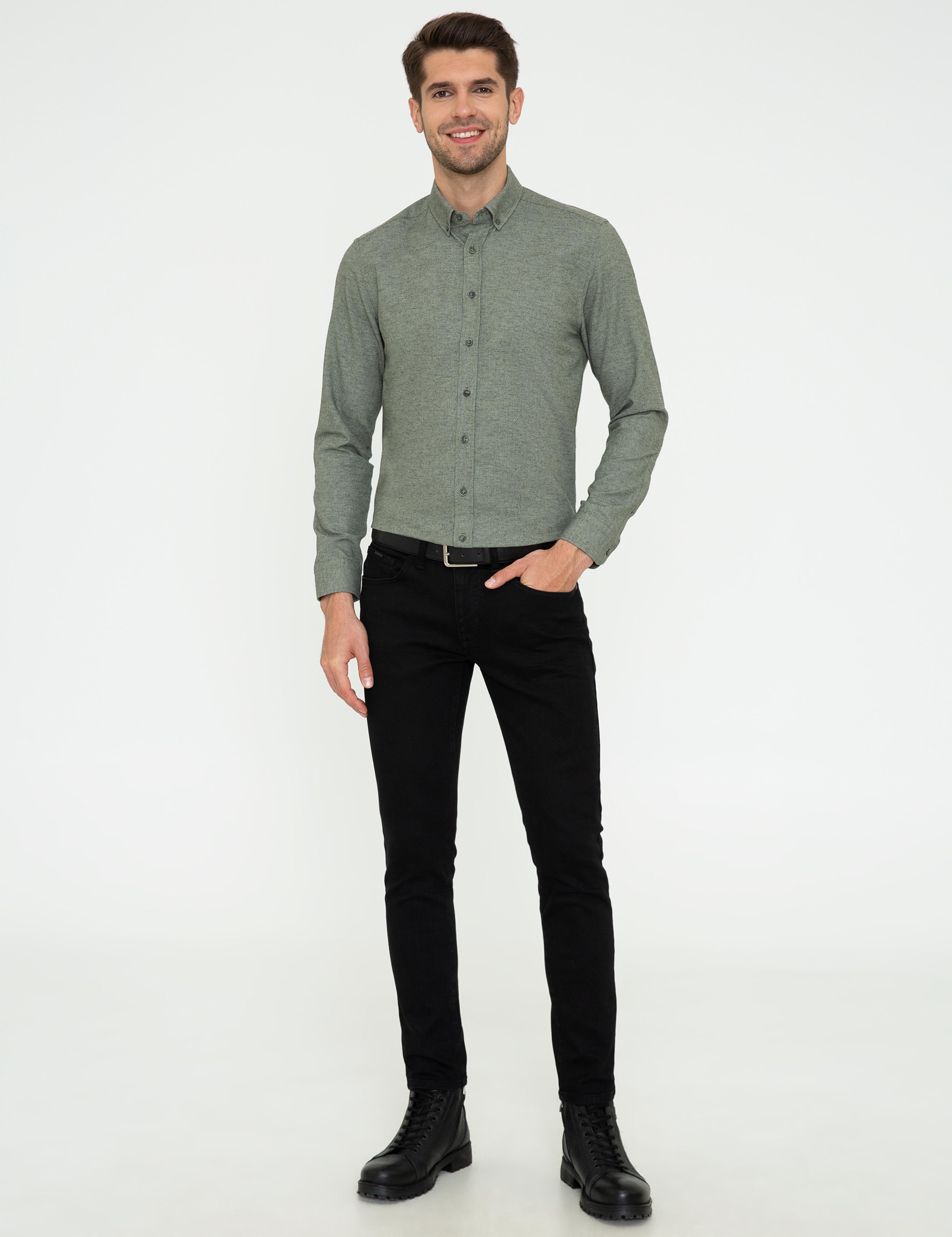 Yeşil Slim Fit Uzun Kollu Gömlek