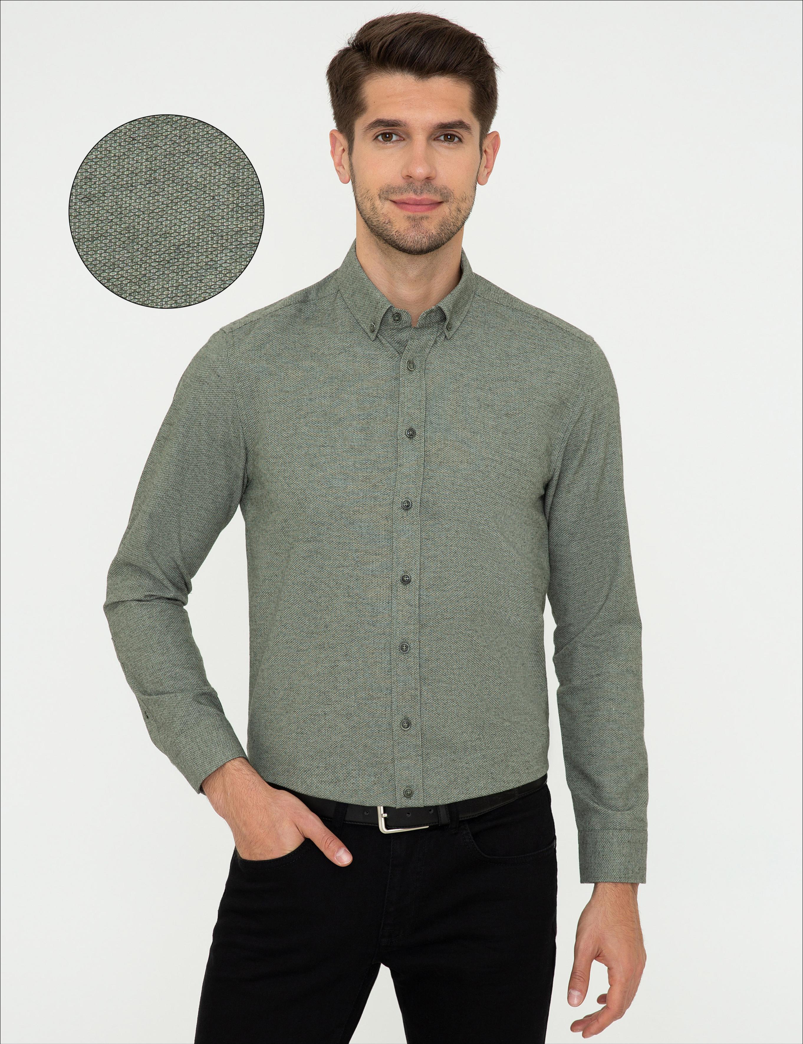 Yeşil Slim Fit Uzun Kollu Gömlek