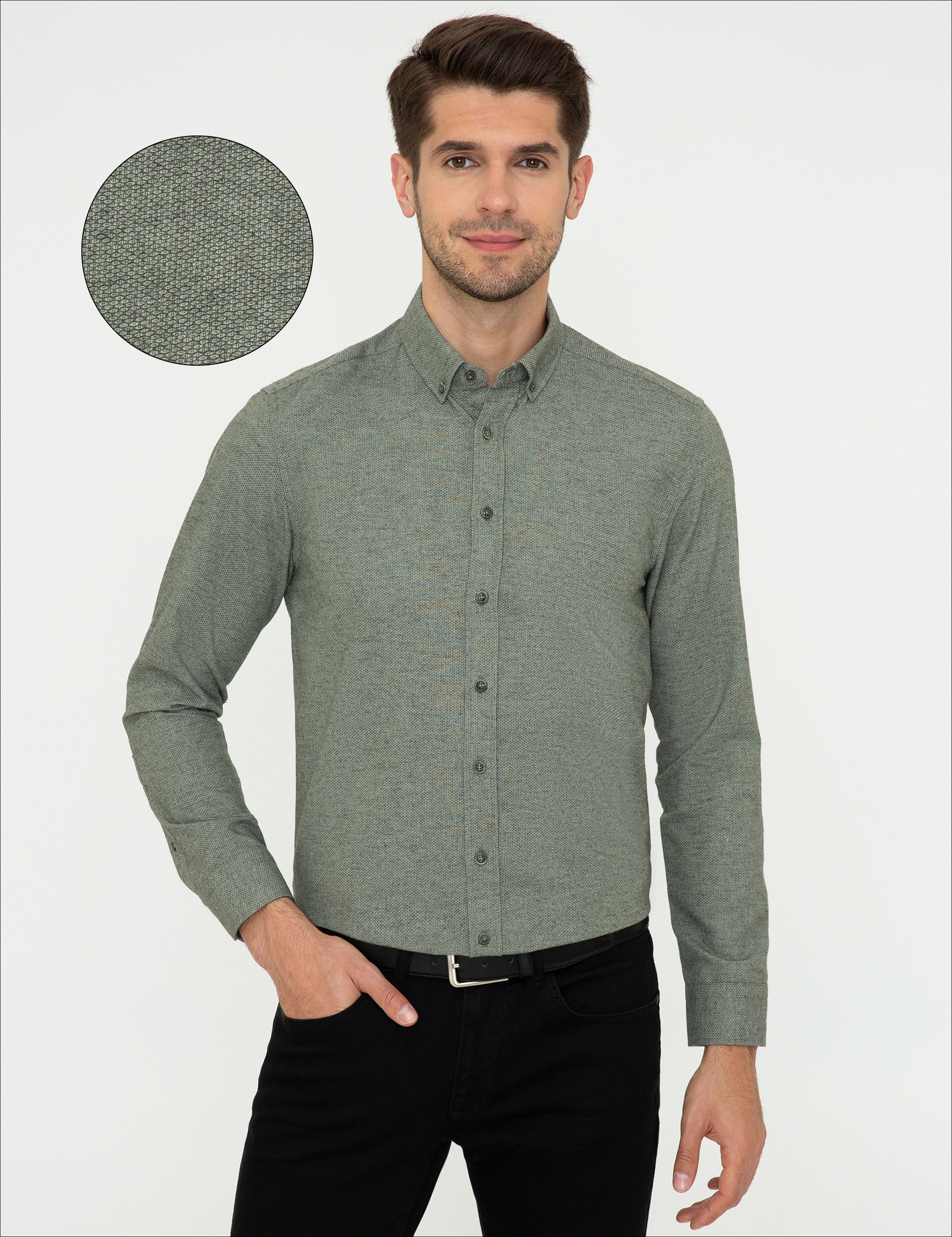 Yeşil Slim Fit Uzun Kollu Gömlek - Image 1