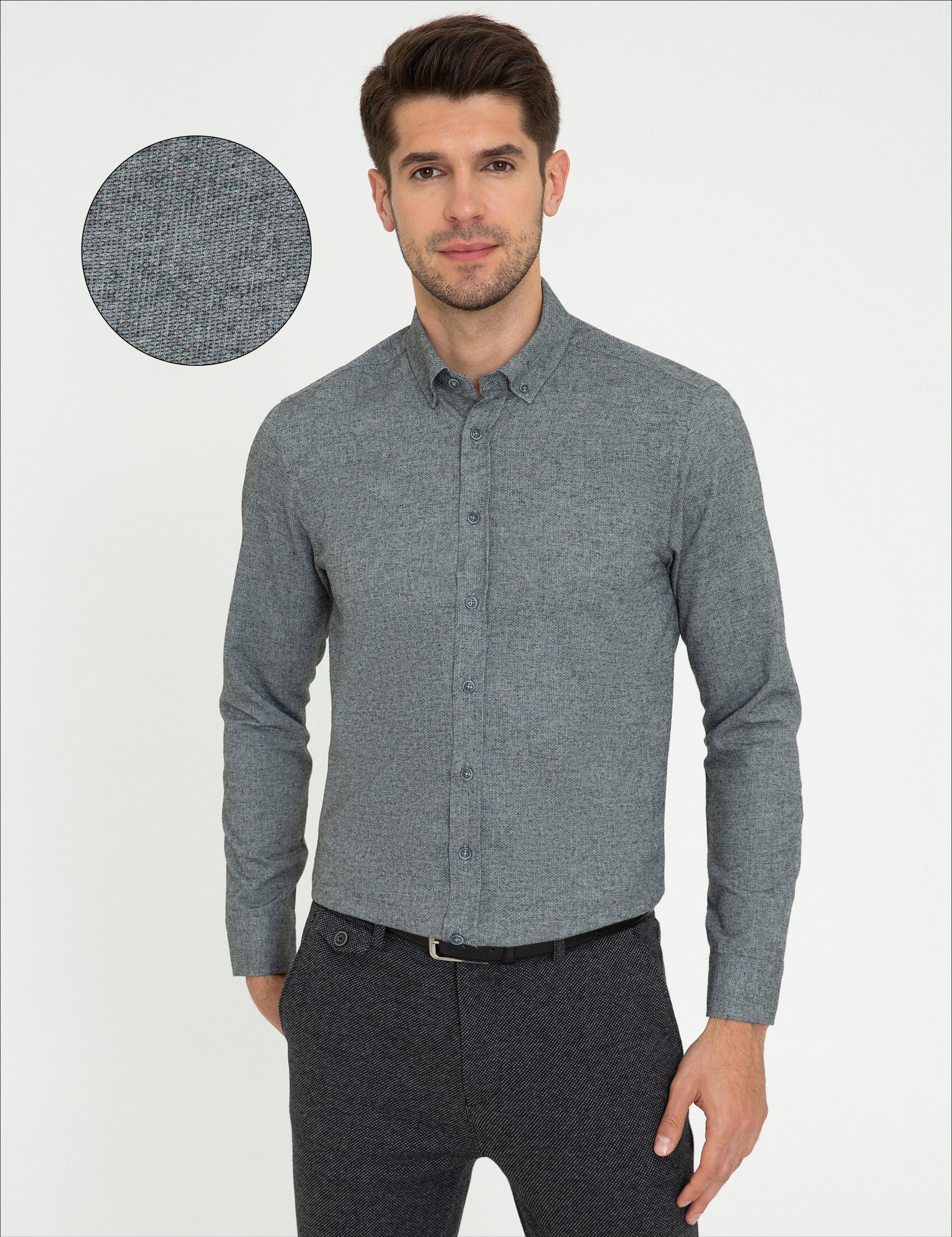 Gri Slim Fit Uzun Kollu Gömlek