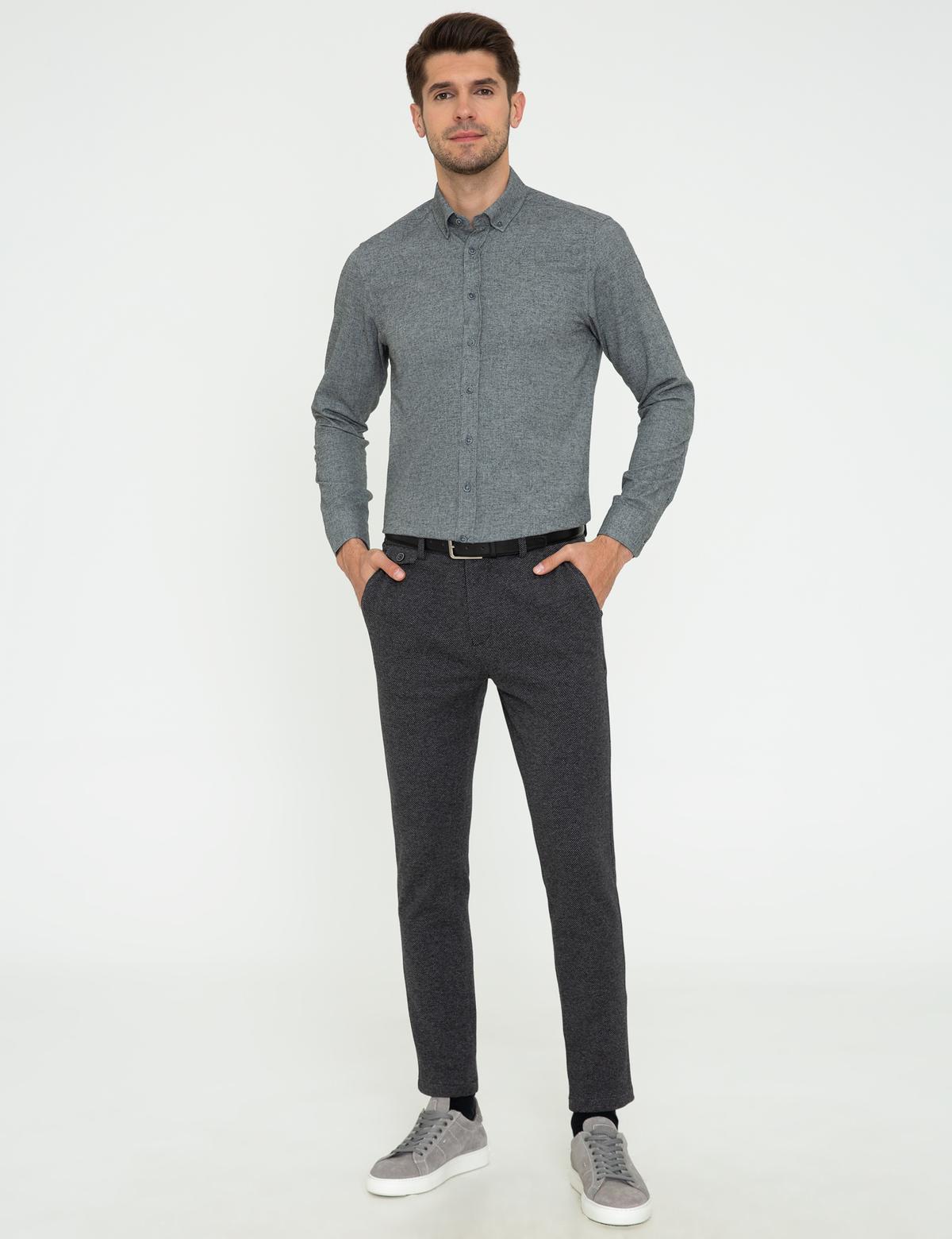 Gri Slim Fit Uzun Kollu Gömlek - 50238794020