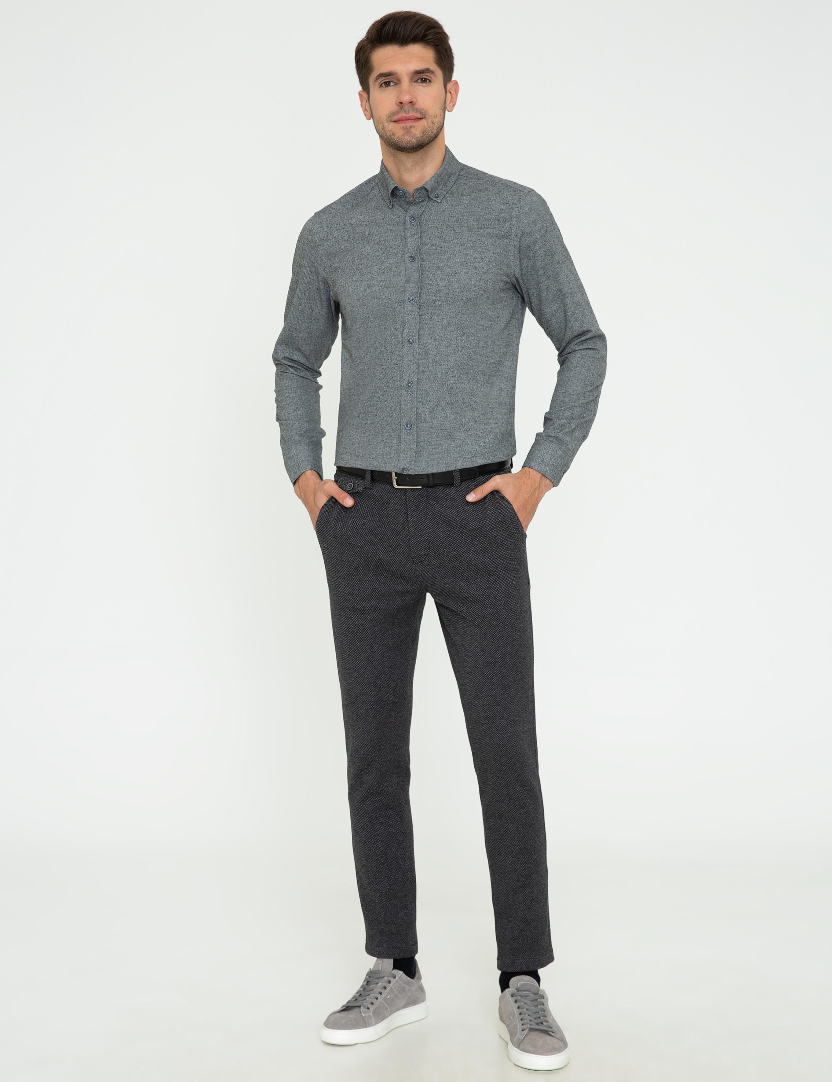 Gri Slim Fit Uzun Kollu Gömlek