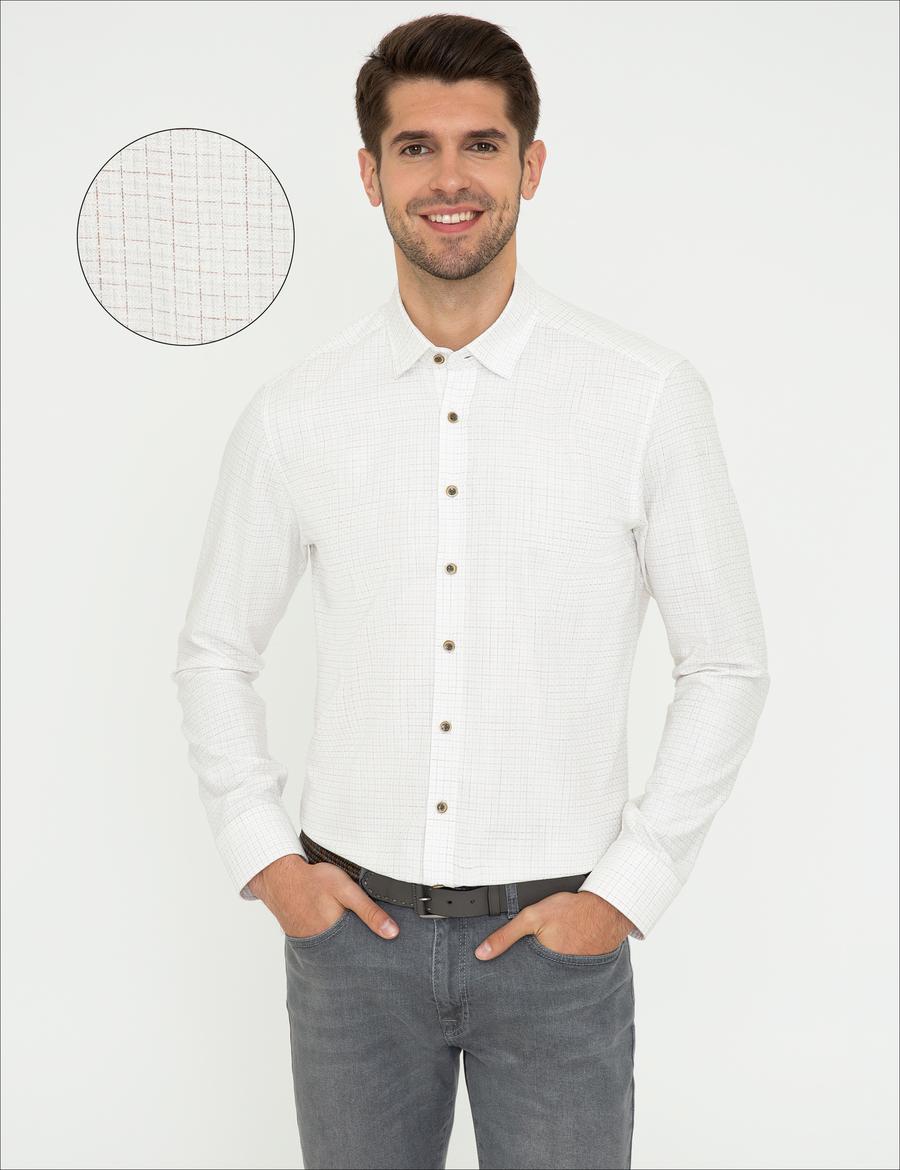 Bej Slim Fit Uzun Kollu Gömlek