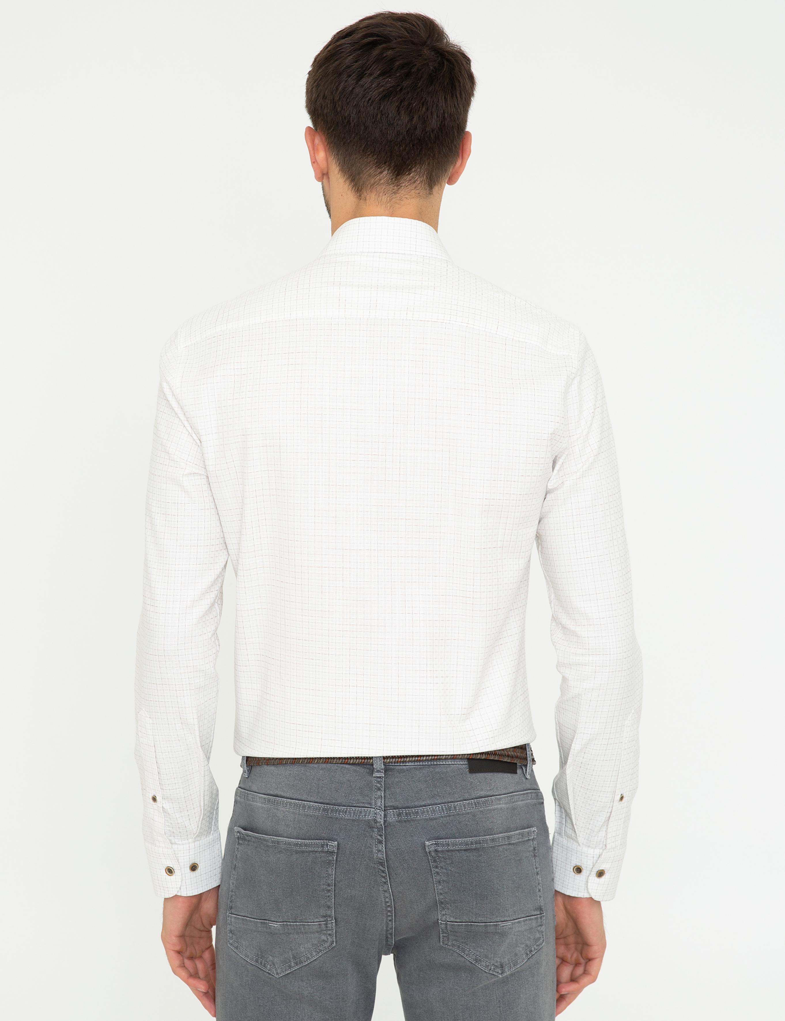 Bej Slim Fit Uzun Kollu Gömlek