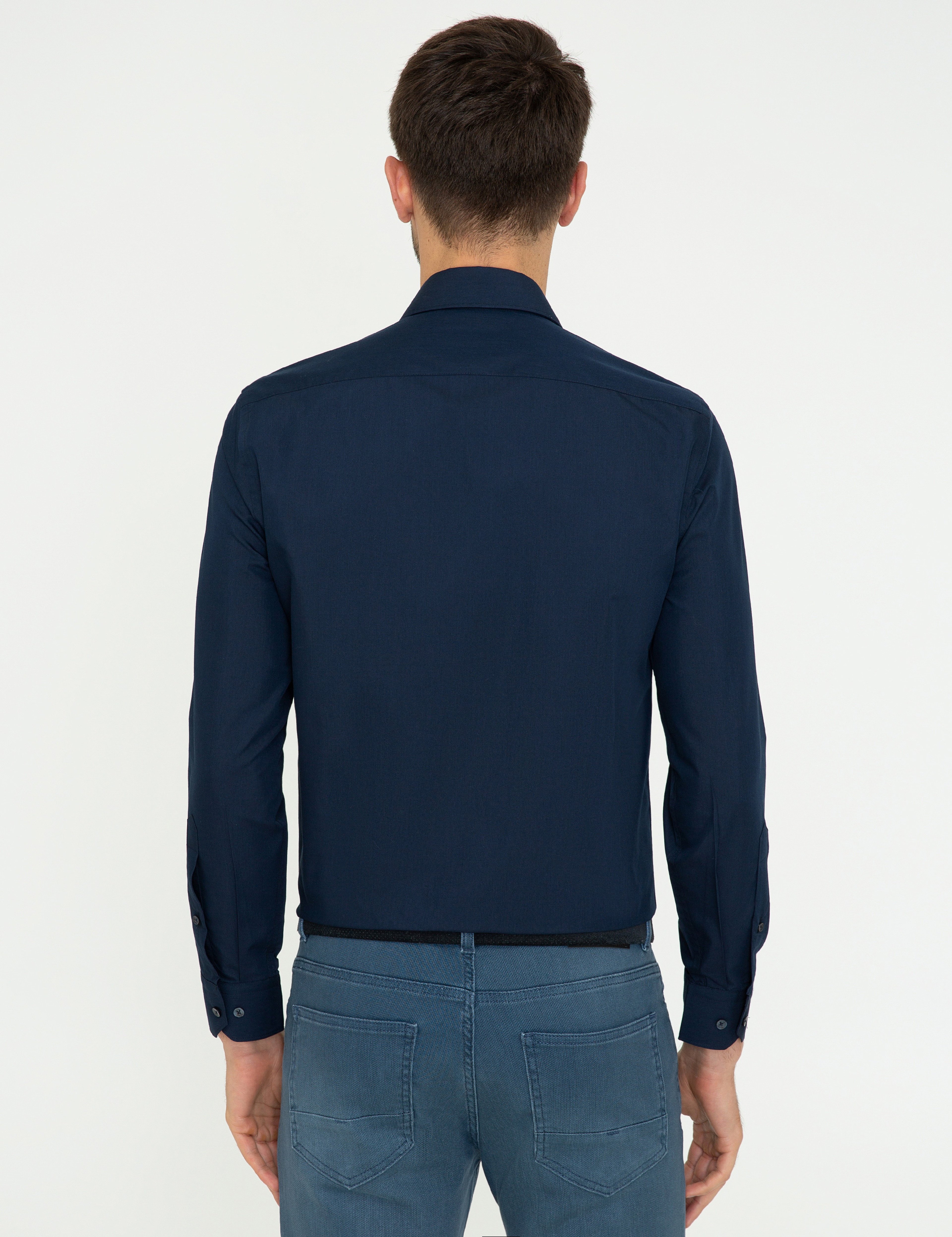 Lacivert Slim Fit Basic Gömlek - Image 3