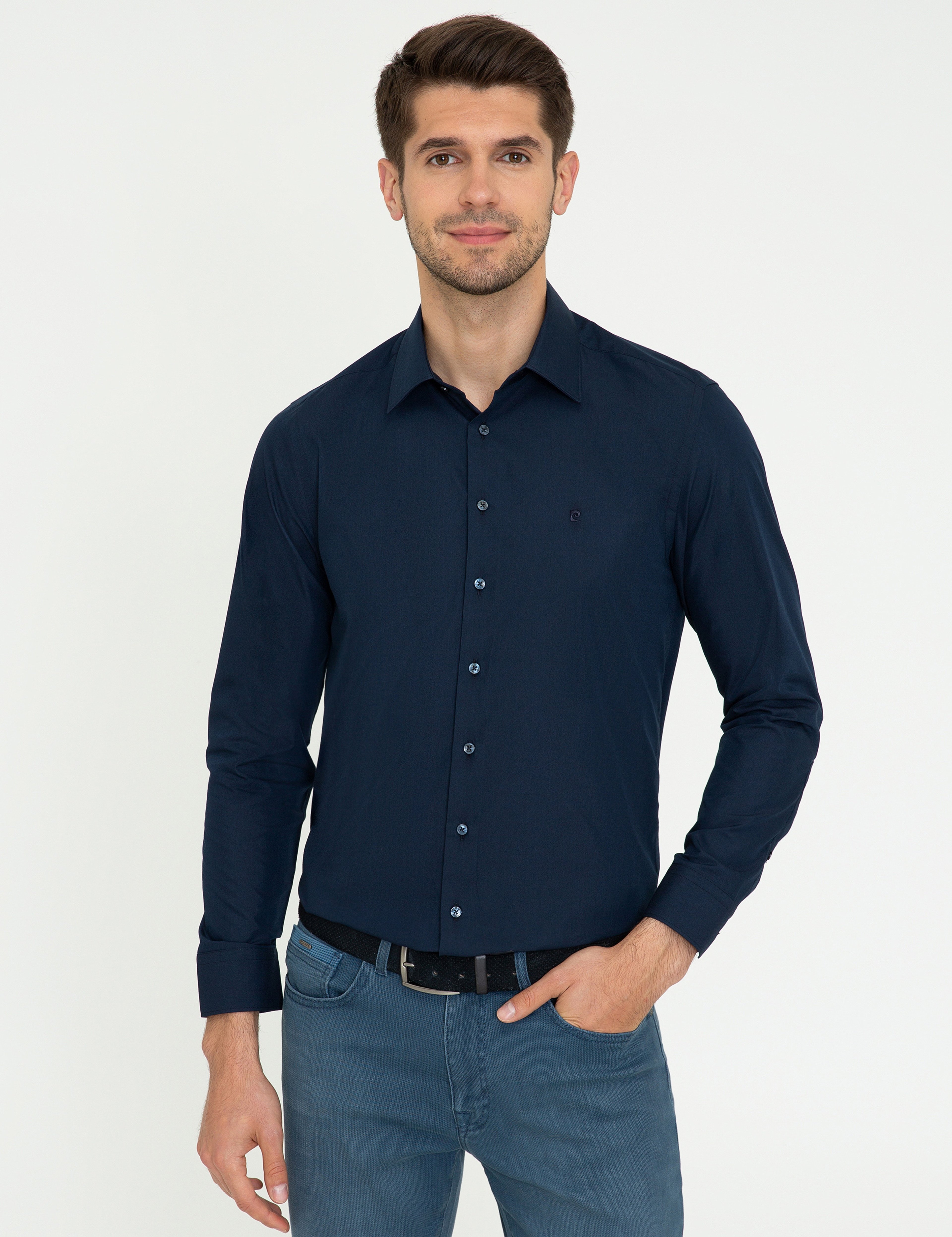 Lacivert Slim Fit Basic Gömlek - Image 1