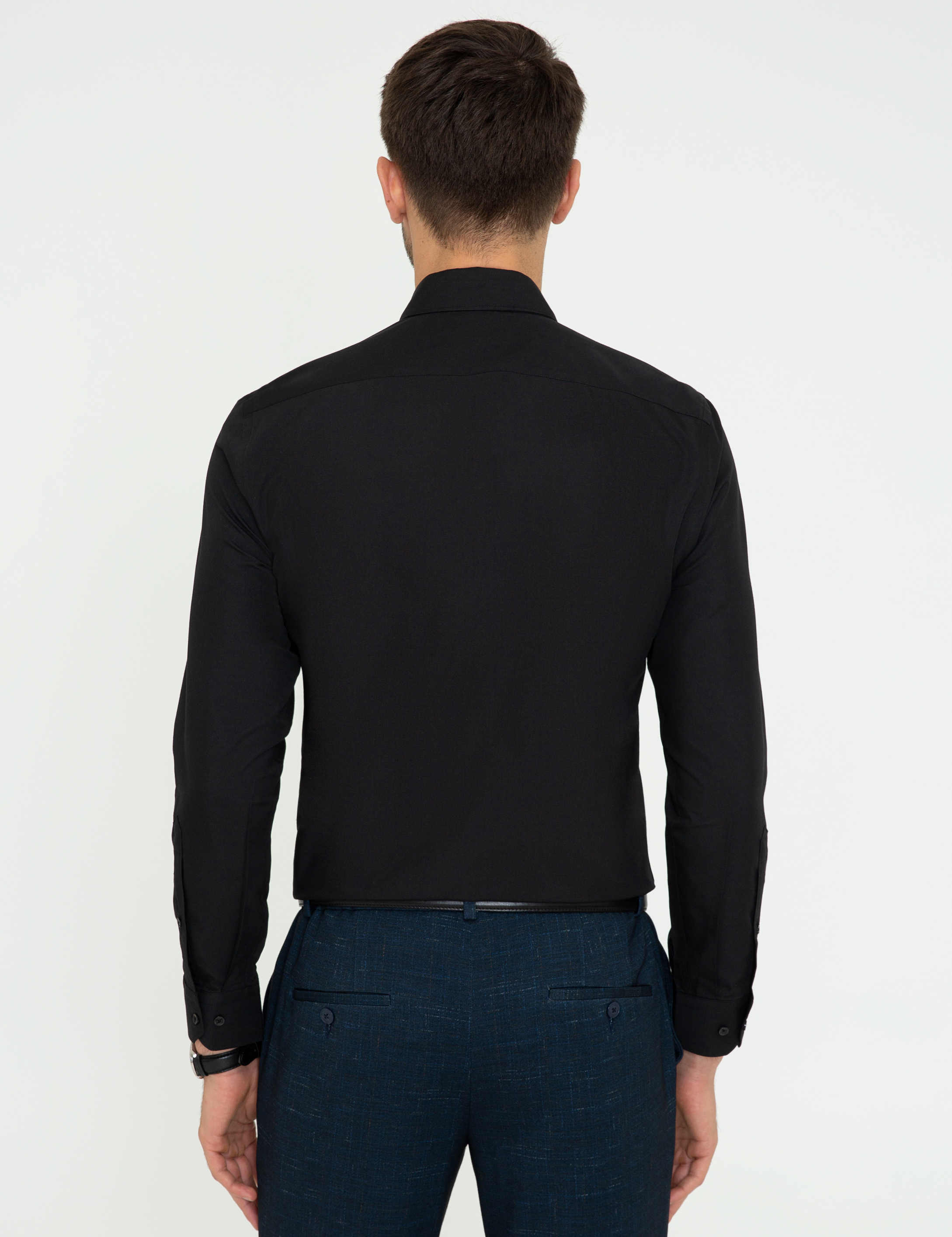 Siyah Slim Fit Basic Gömlek - Image 3