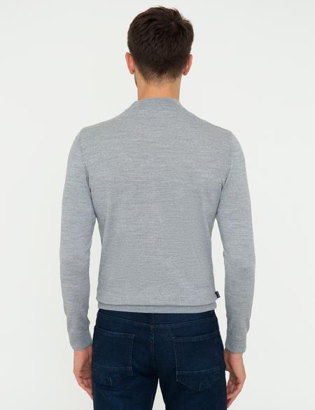 Açık Gri Melanj Slim Fit Çeyrek Yaka Yün Karışımlı Basic Triko Kazak - 50243895016