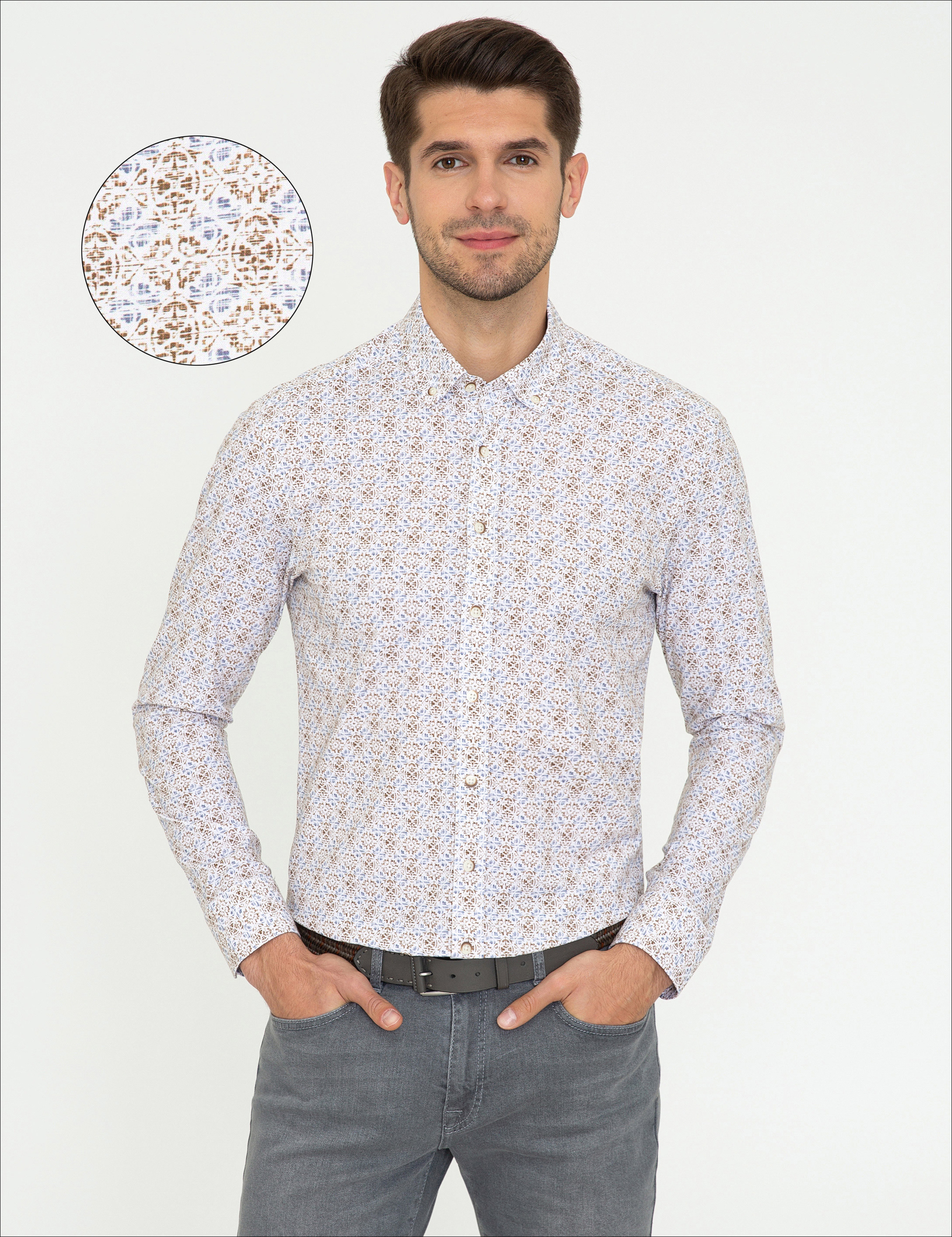 Haki Slim Fit Uzun Kollu Gömlek - Image 1