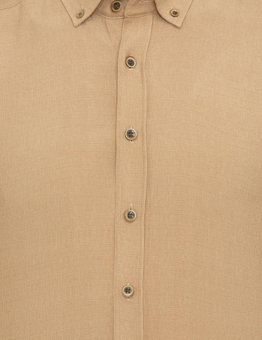 Bej Slim Fit Uzun Kollu Gömlek