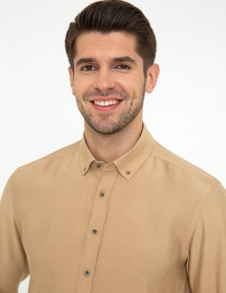 Bej Slim Fit Uzun Kollu Gömlek - 50248234008