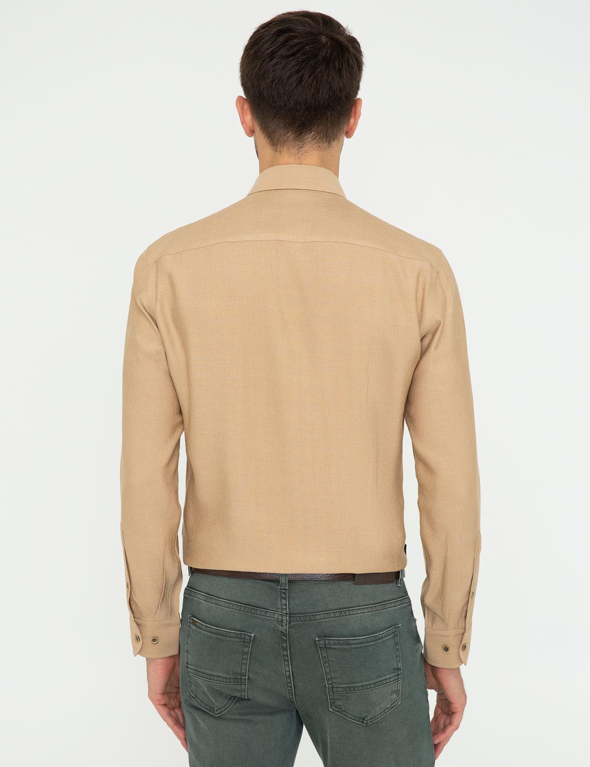 Bej Slim Fit Uzun Kollu Gömlek - 50248234008