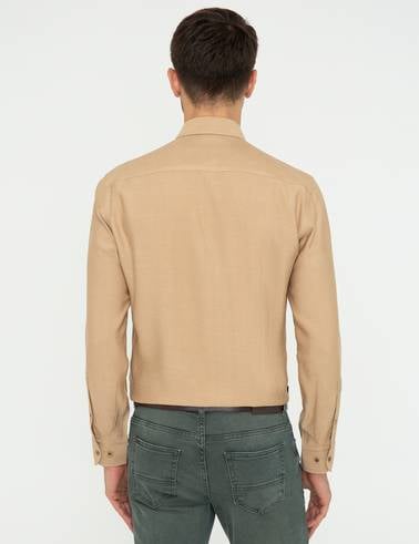Bej Slim Fit Uzun Kollu Gömlek