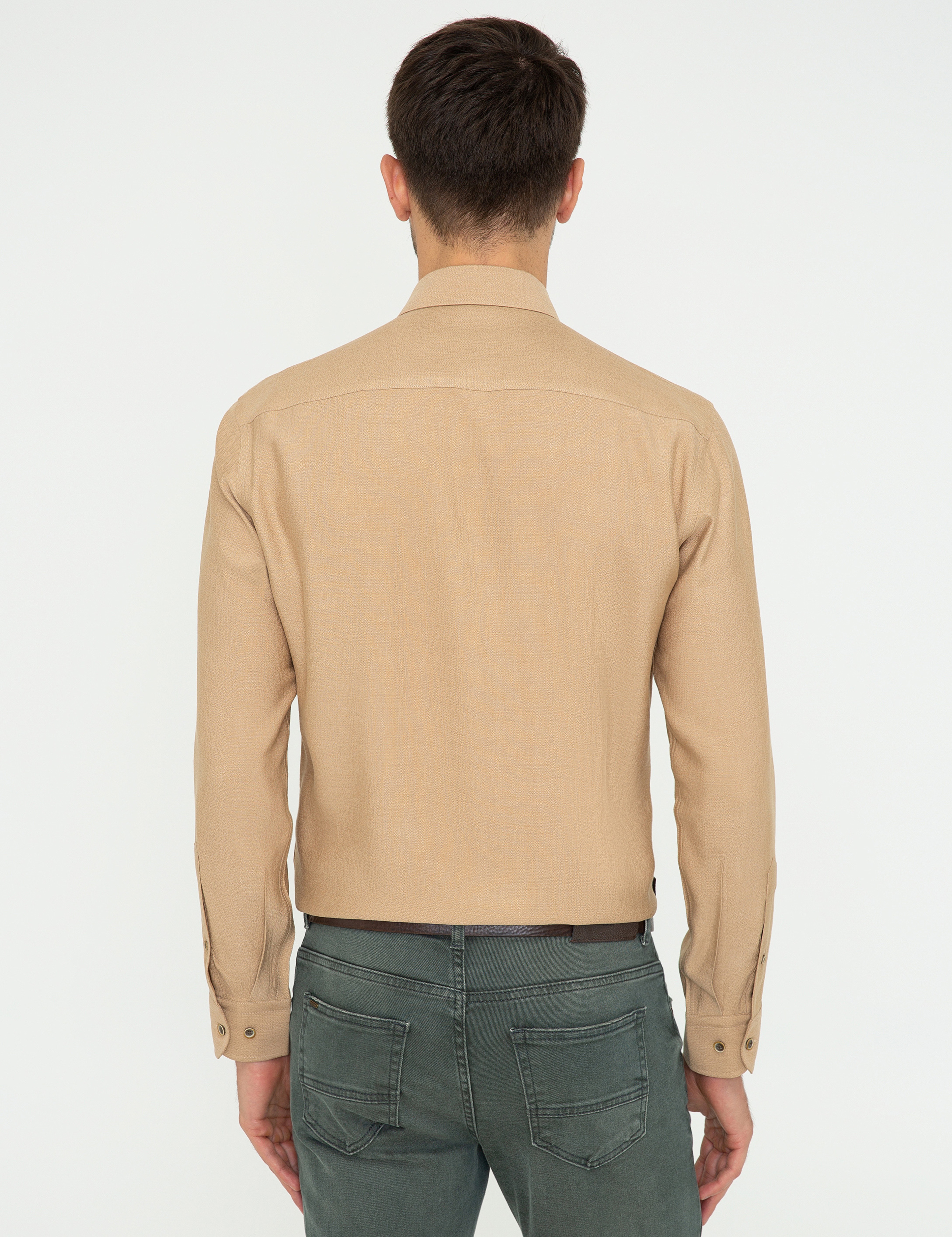 Bej Slim Fit Uzun Kollu Gömlek