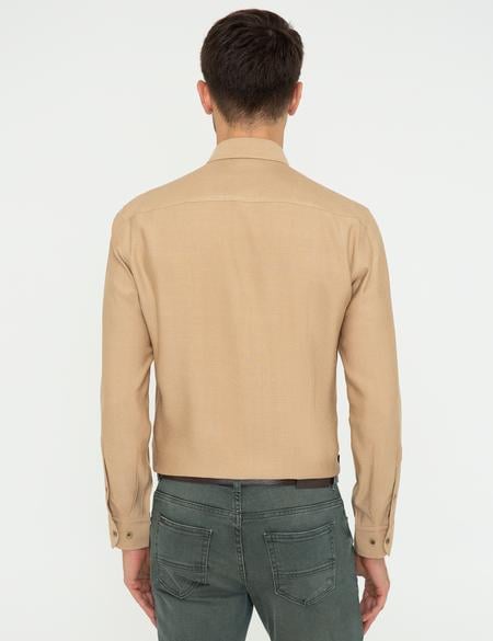 Bej Slim Fit Uzun Kollu Gömlek - 50248234008