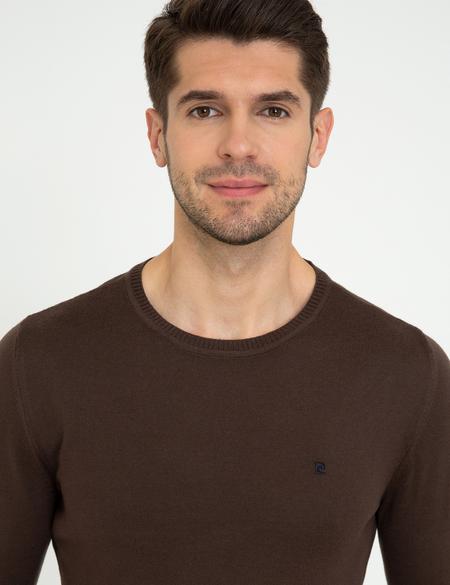 Kahverengi Slim Fit Bisiklet Yaka Basic Triko Kazak - 50248582078