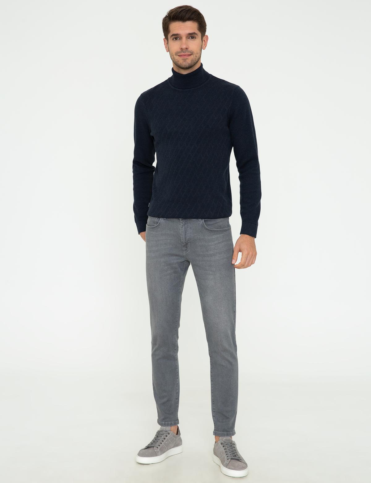 Lacivert Melanj Slim Fit Balıkçı Yaka Triko Kazak - 50241049018