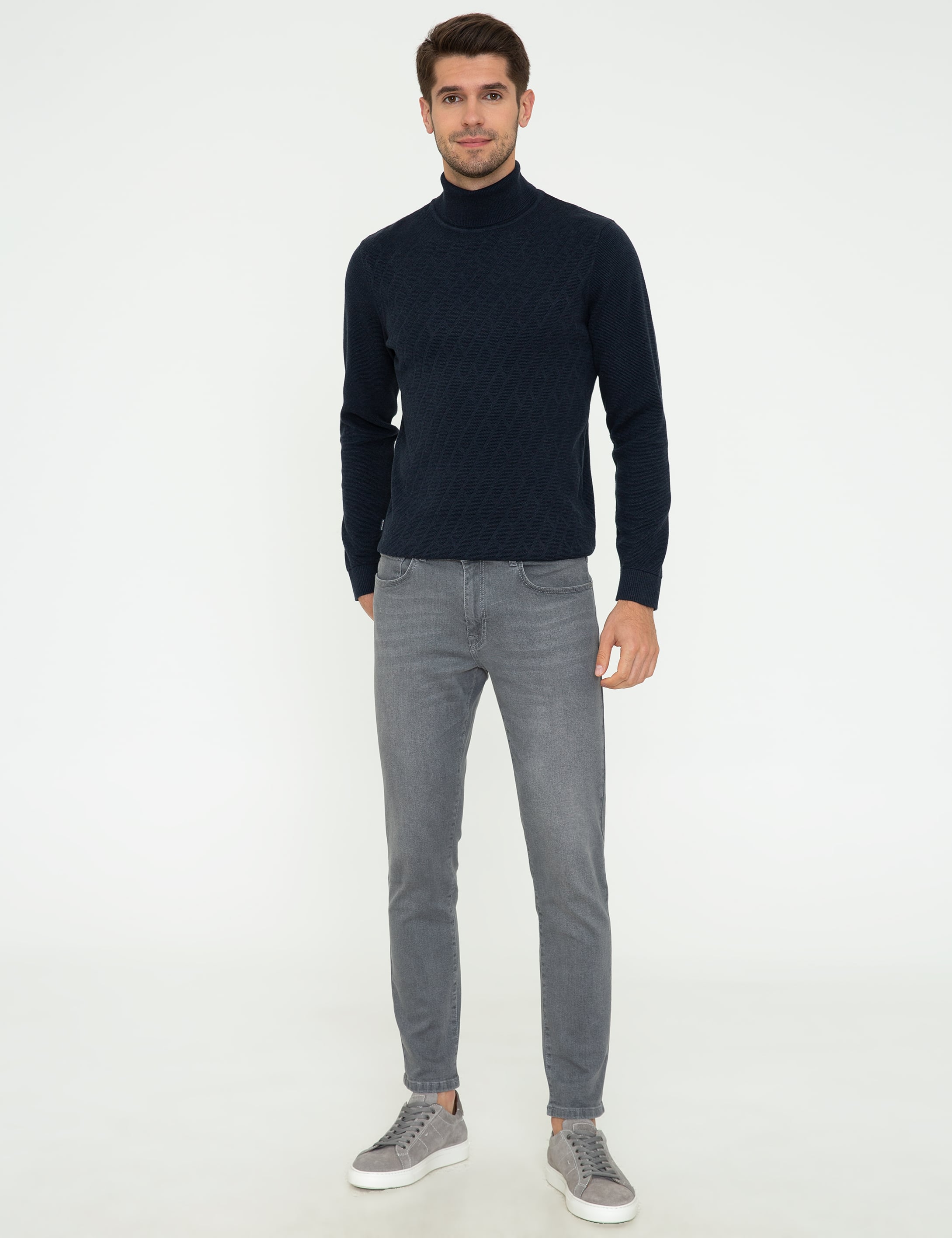 Lacivert Melanj Slim Fit Balıkçı Yaka Triko Kazak - Image 5