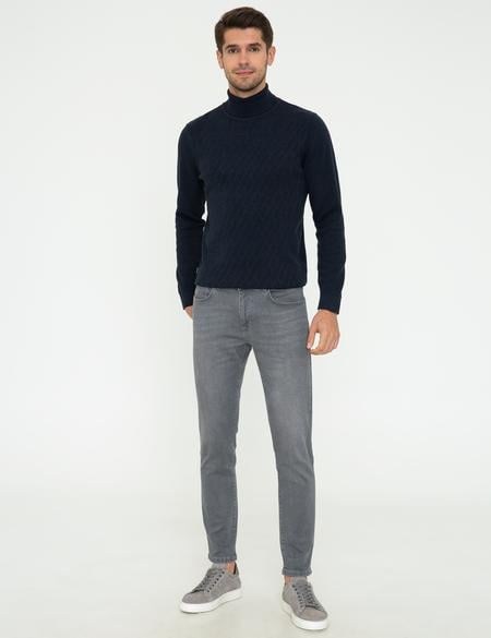 Lacivert Melanj Slim Fit Balıkçı Yaka Triko Kazak - 50241049018