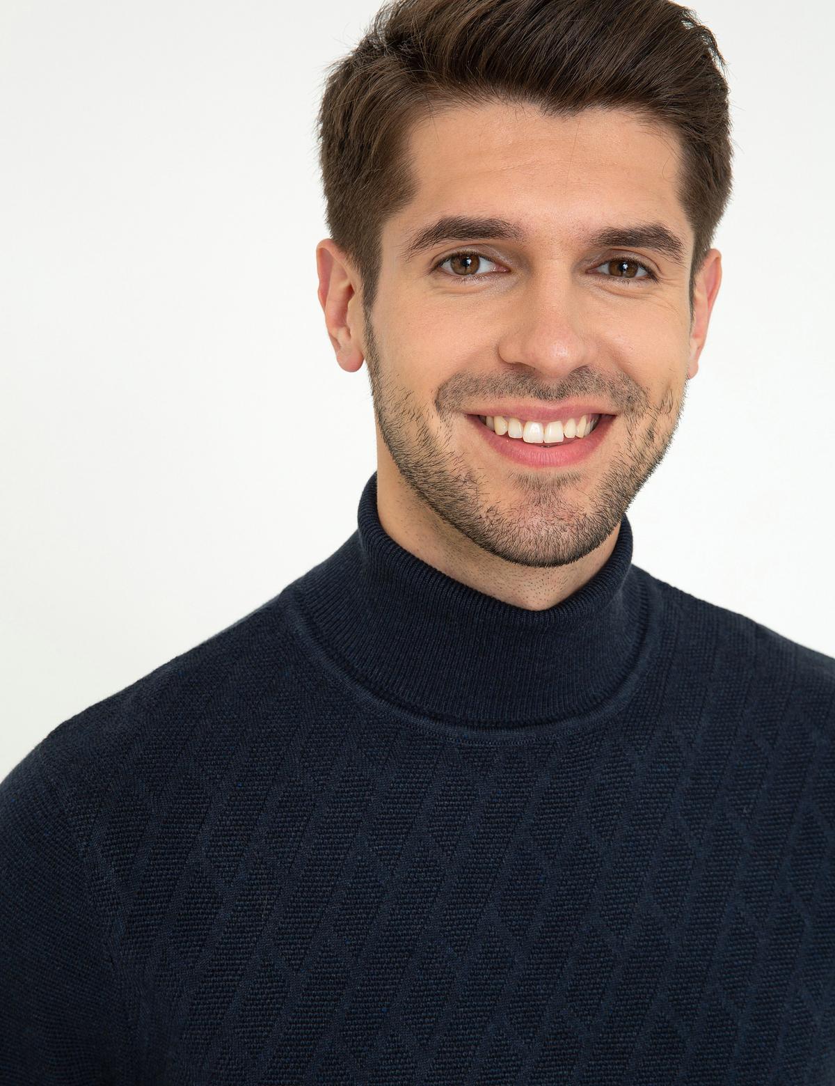 Lacivert Melanj Slim Fit Balıkçı Yaka Triko Kazak - 50241049018