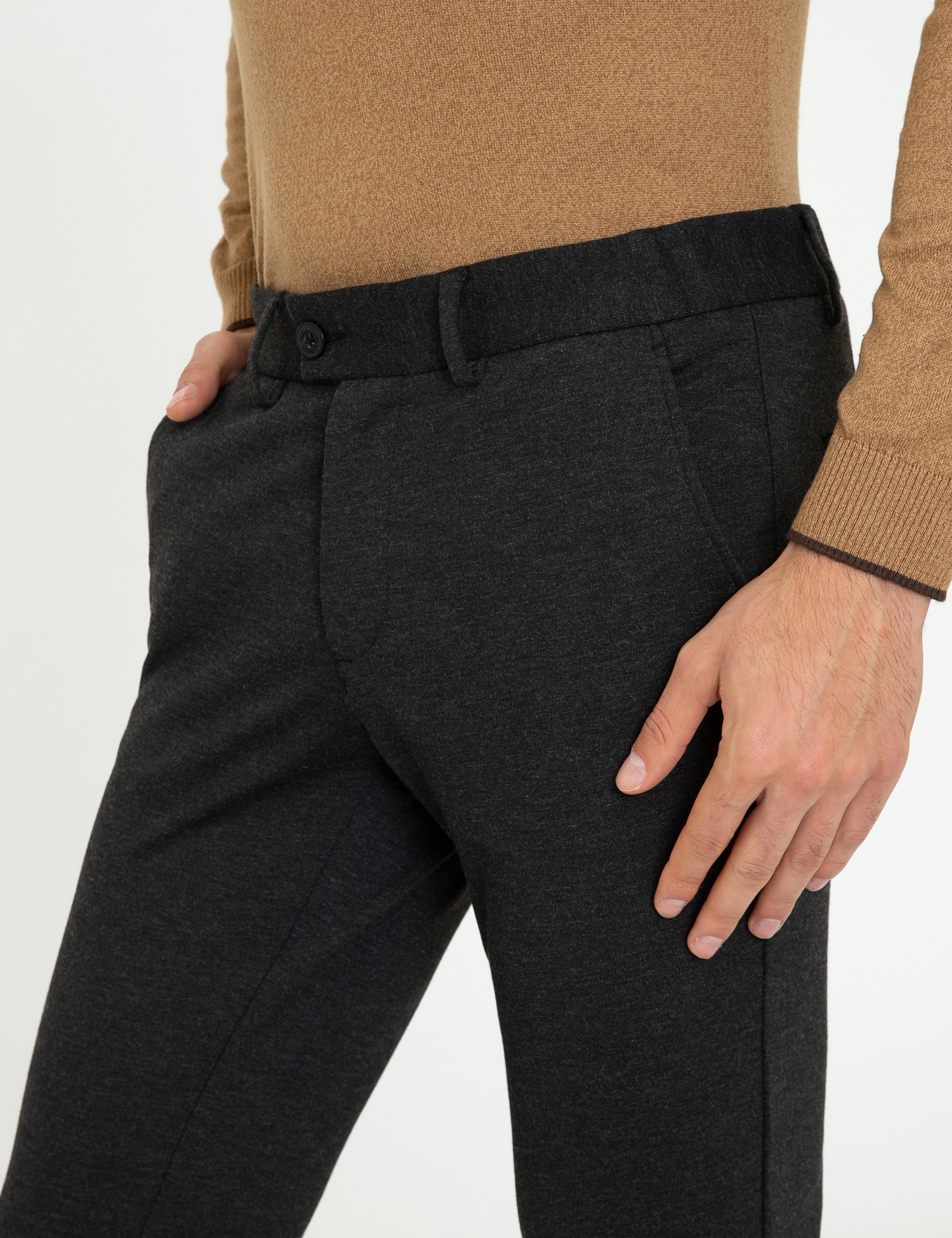 Siyah Slim Fit Kanvas Pantolon - Image 5