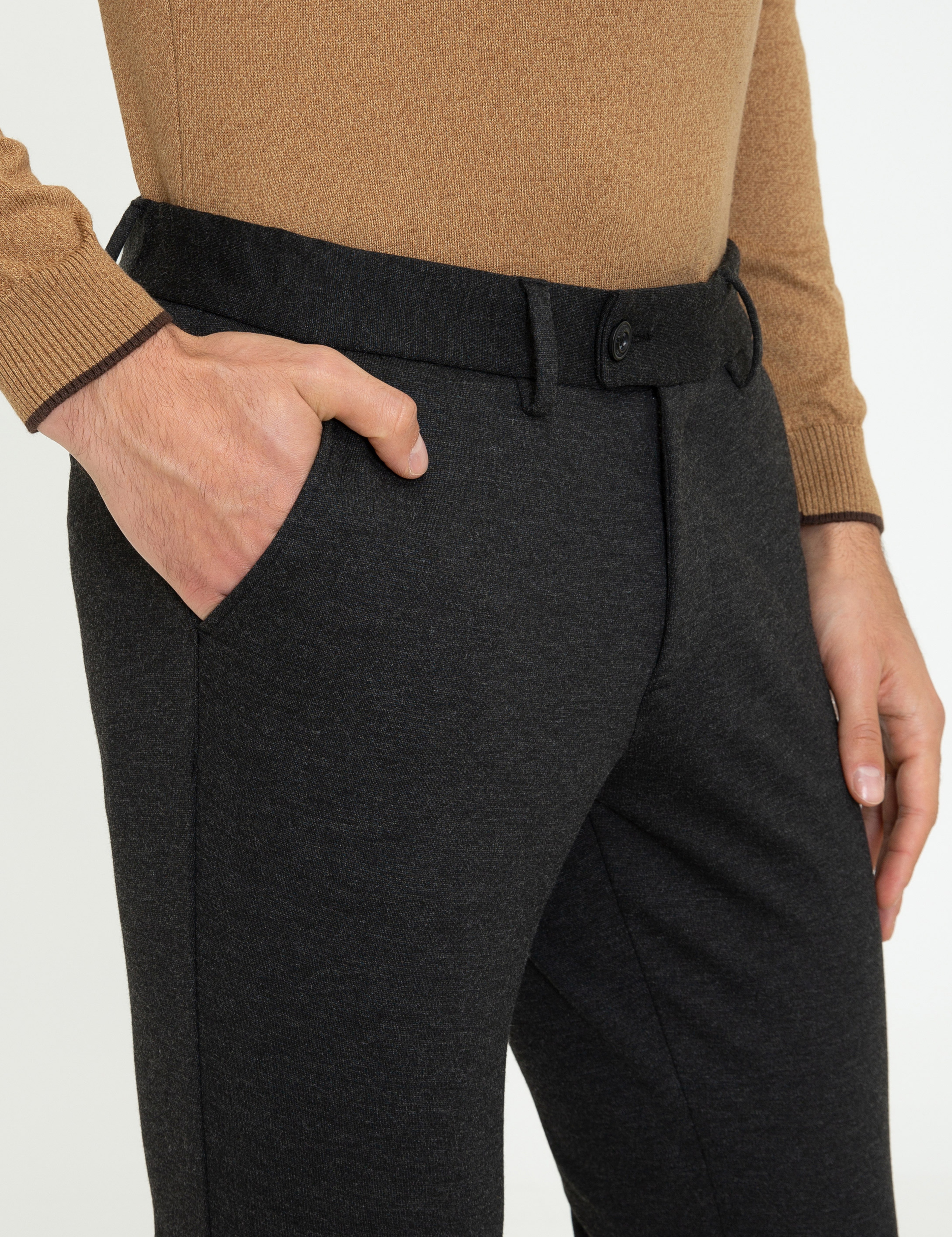 Siyah Slim Fit Kanvas Pantolon - Image 4