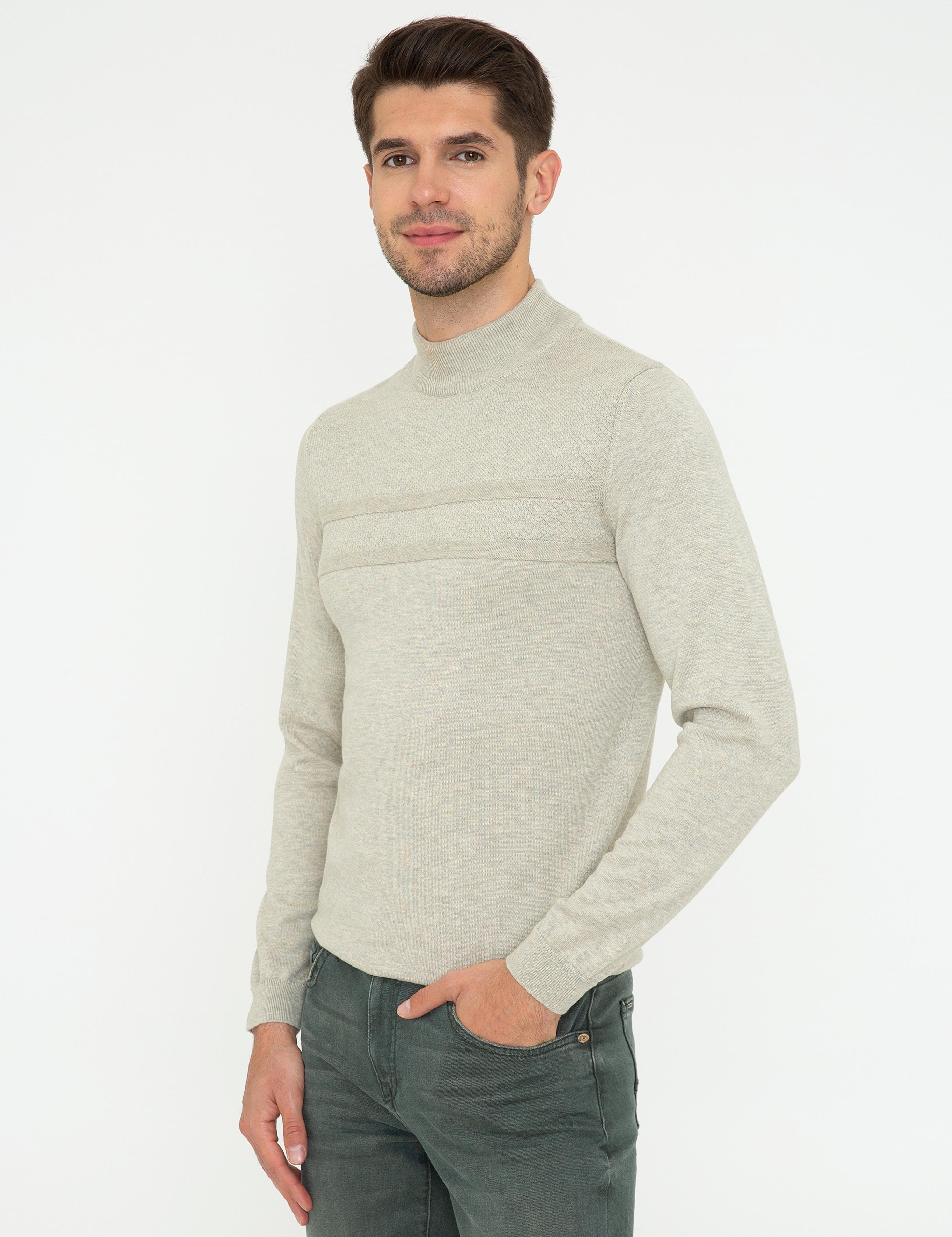 Kum Melanj Slim Fit Yarım Balıkçı Yaka Triko Kazak