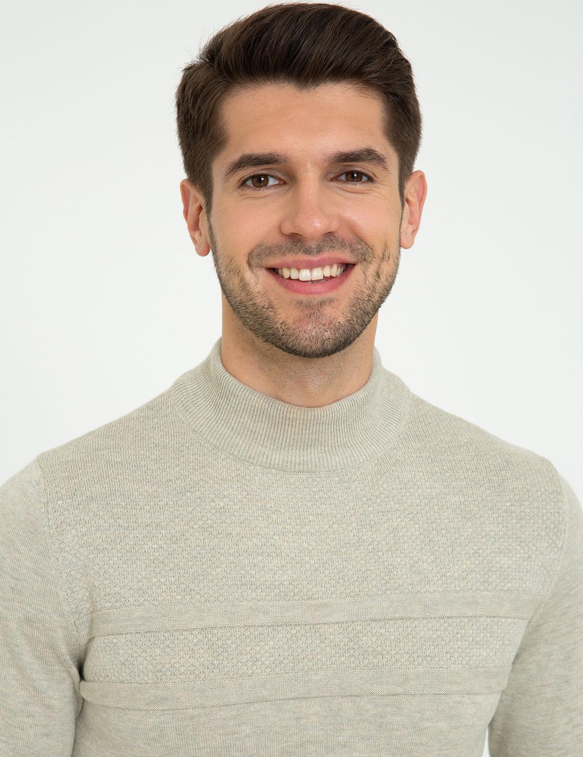 Kum Melanj Slim Fit Yarım Balıkçı Yaka Triko Kazak - 50248534031