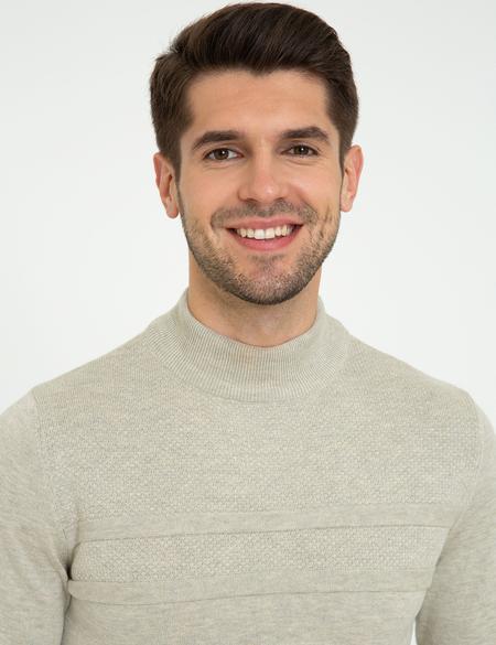 Kum Melanj Slim Fit Yarım Balıkçı Yaka Triko Kazak - 50248534031