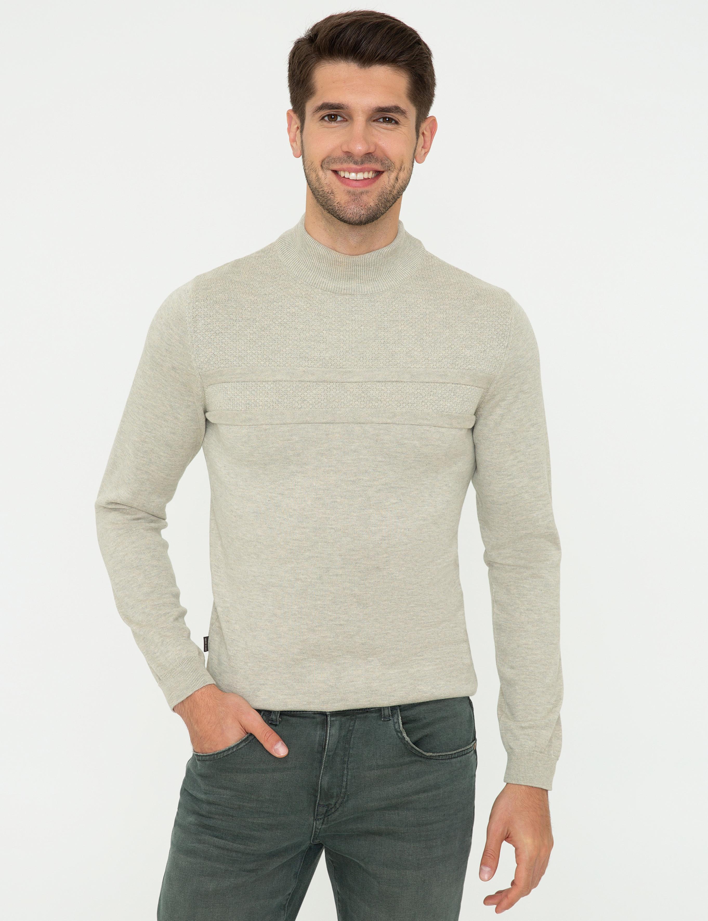 Kum Melanj Slim Fit Yarım Balıkçı Yaka Triko Kazak