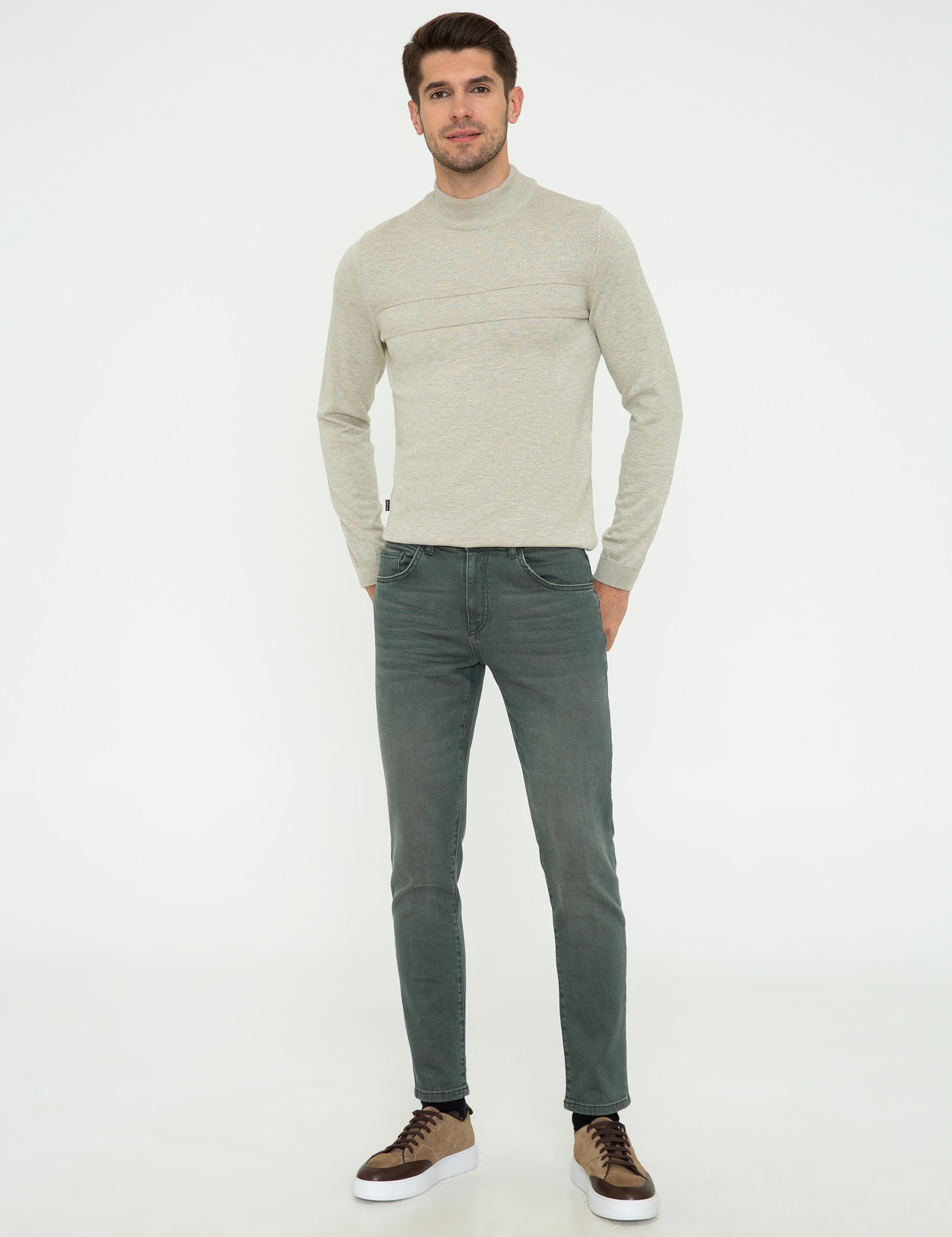 Kum Melanj Slim Fit Yarım Balıkçı Yaka Triko Kazak