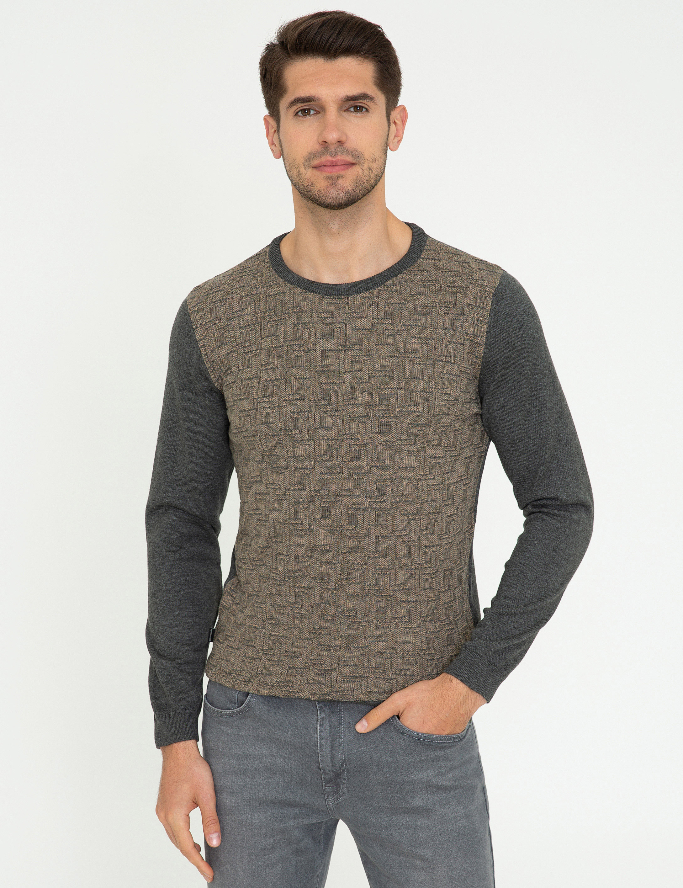 Gri Melanj Slim Fit Kazak - Image 1