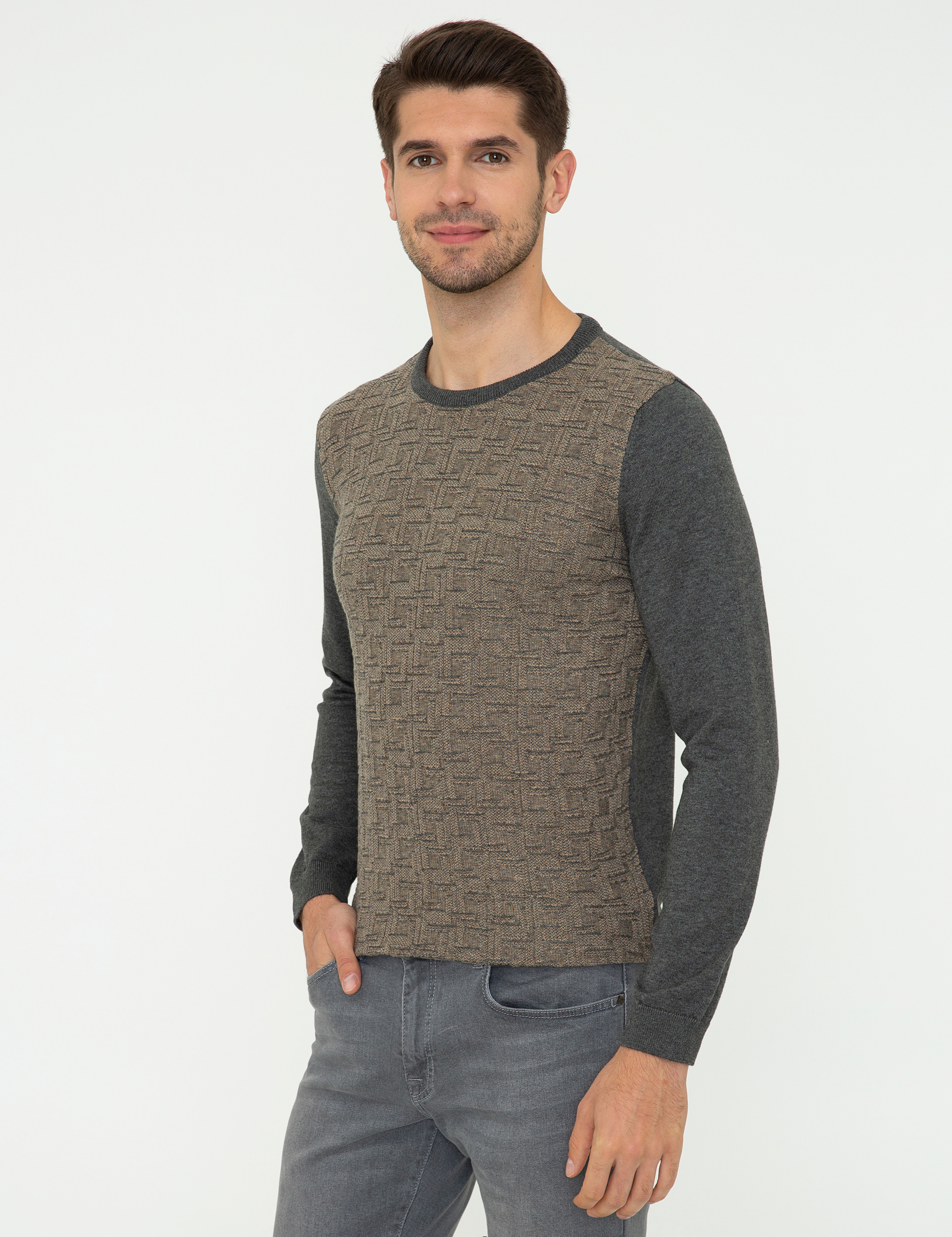 Pierre Cardin Gri Melanj Slim Fit Kazak görsel 3