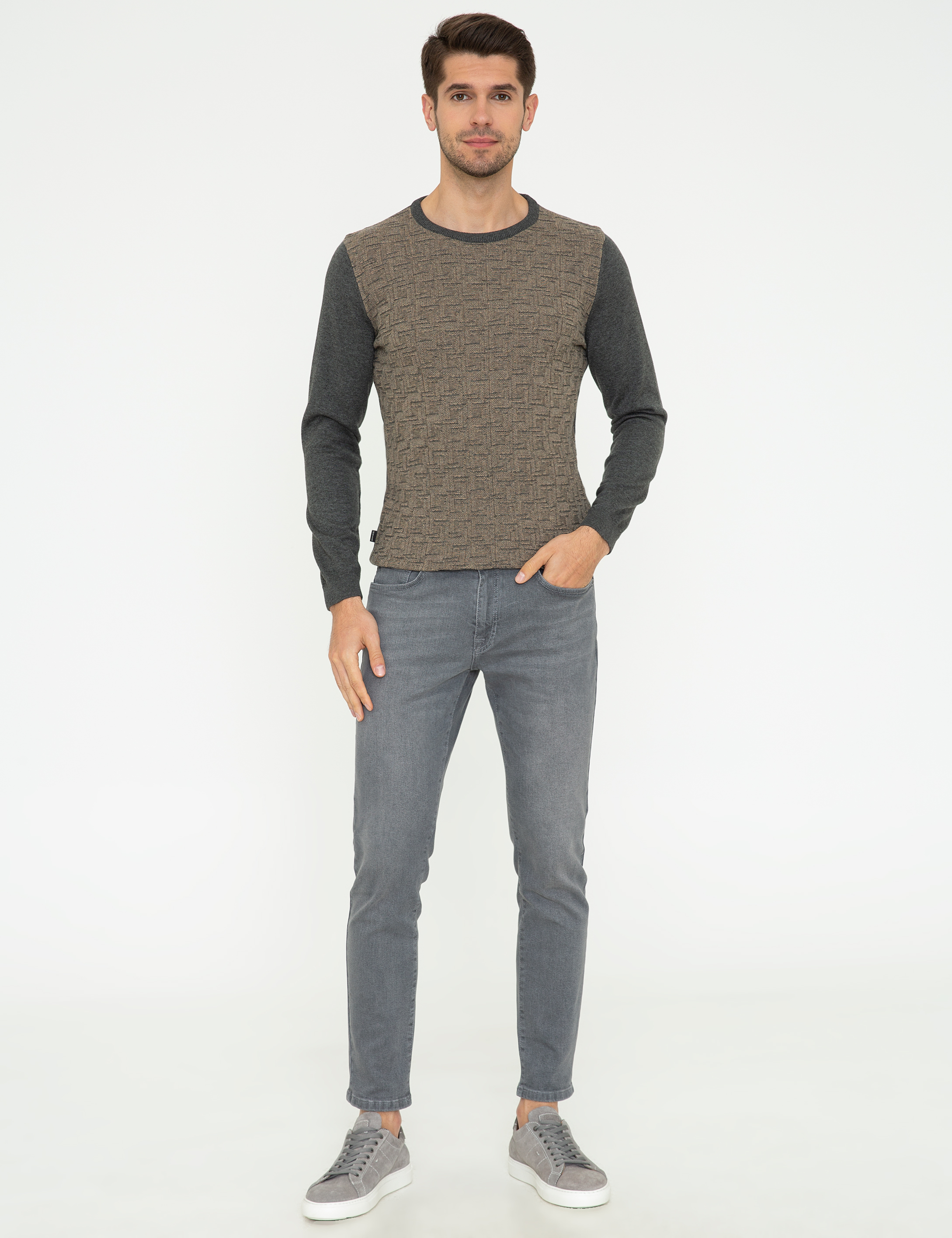 Pierre Cardin Gri Melanj Slim Fit Kazak görsel 5