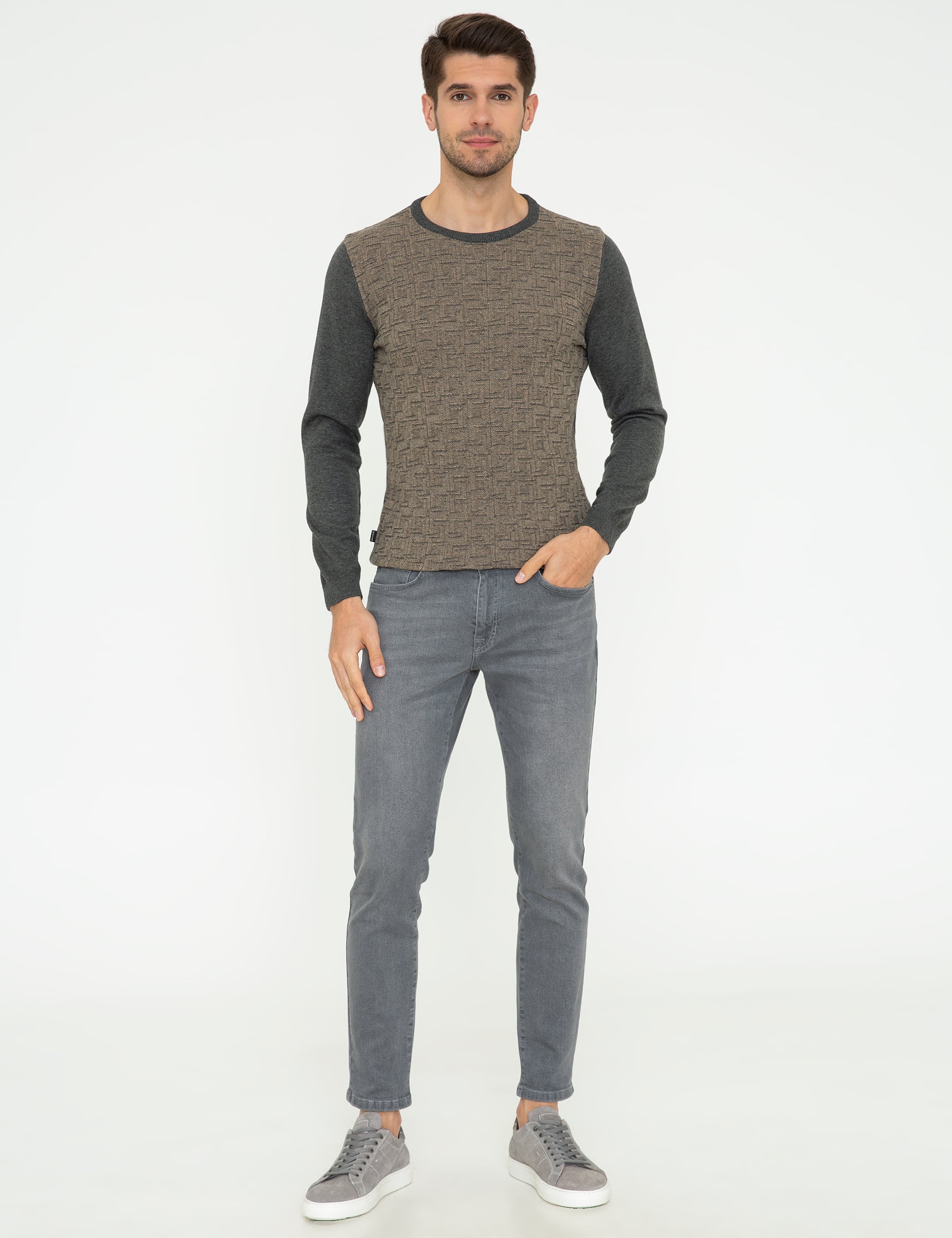 Gri Melanj Slim Fit Kazak