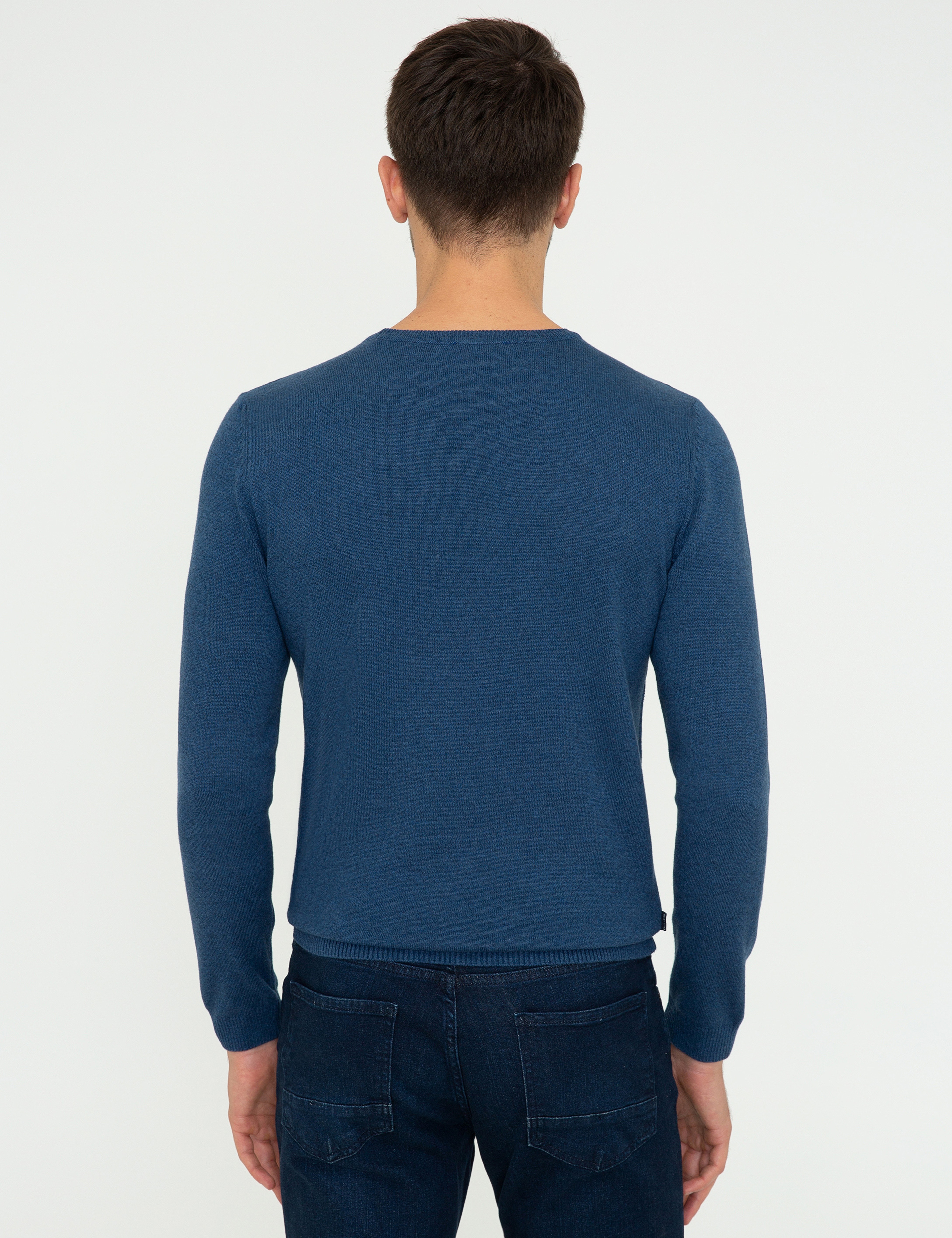 İndigo Melanj Slim Fit Bisiklet Yaka Triko Kazak