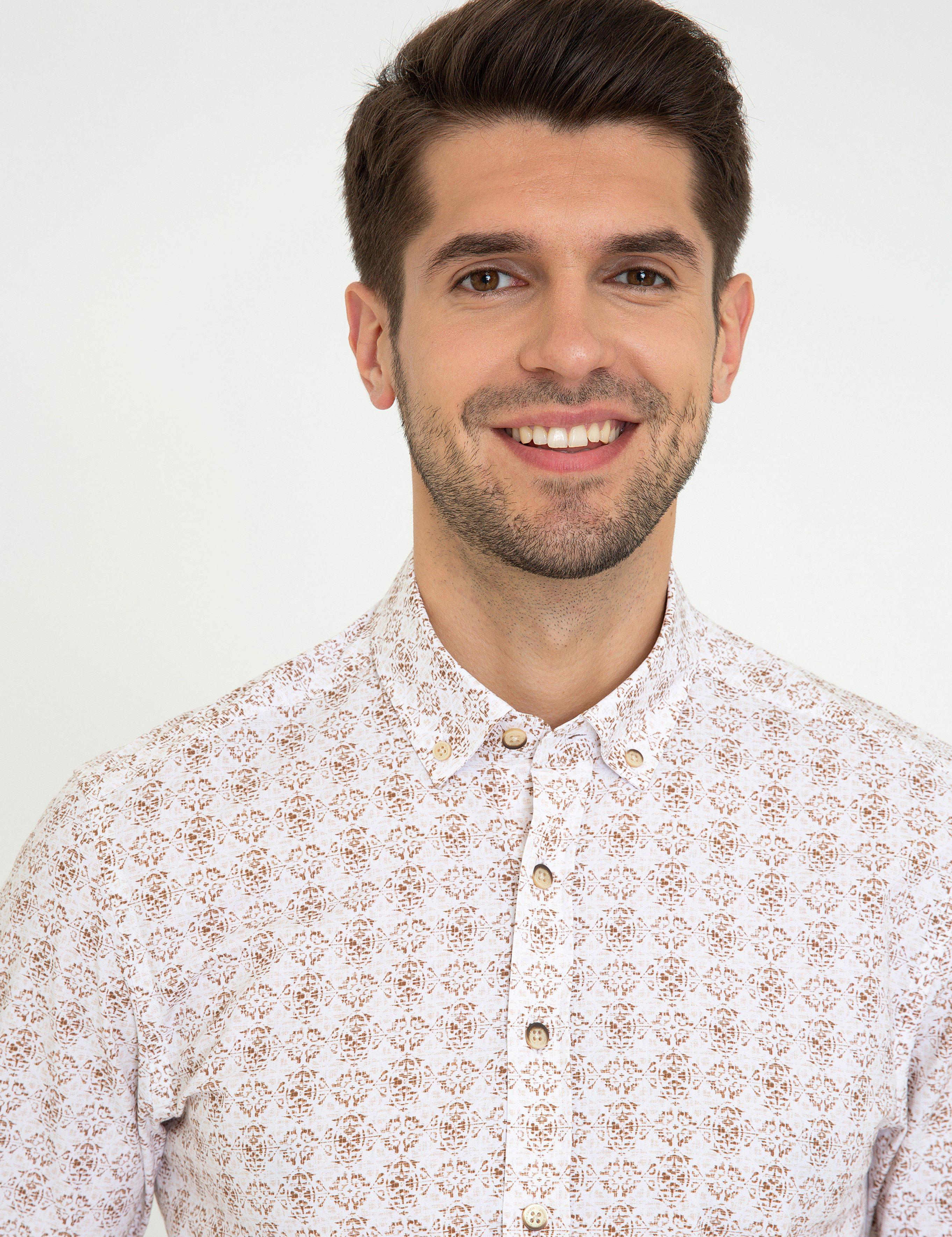 Açık Kahverengi Slim Fit Uzun Kollu Gömlek