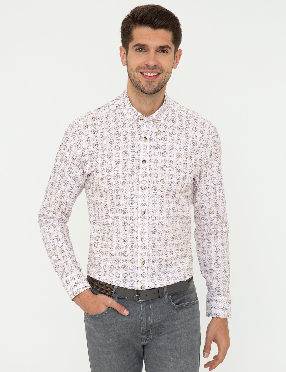 Açık Kahverengi Slim Fit Uzun Kollu Gömlek