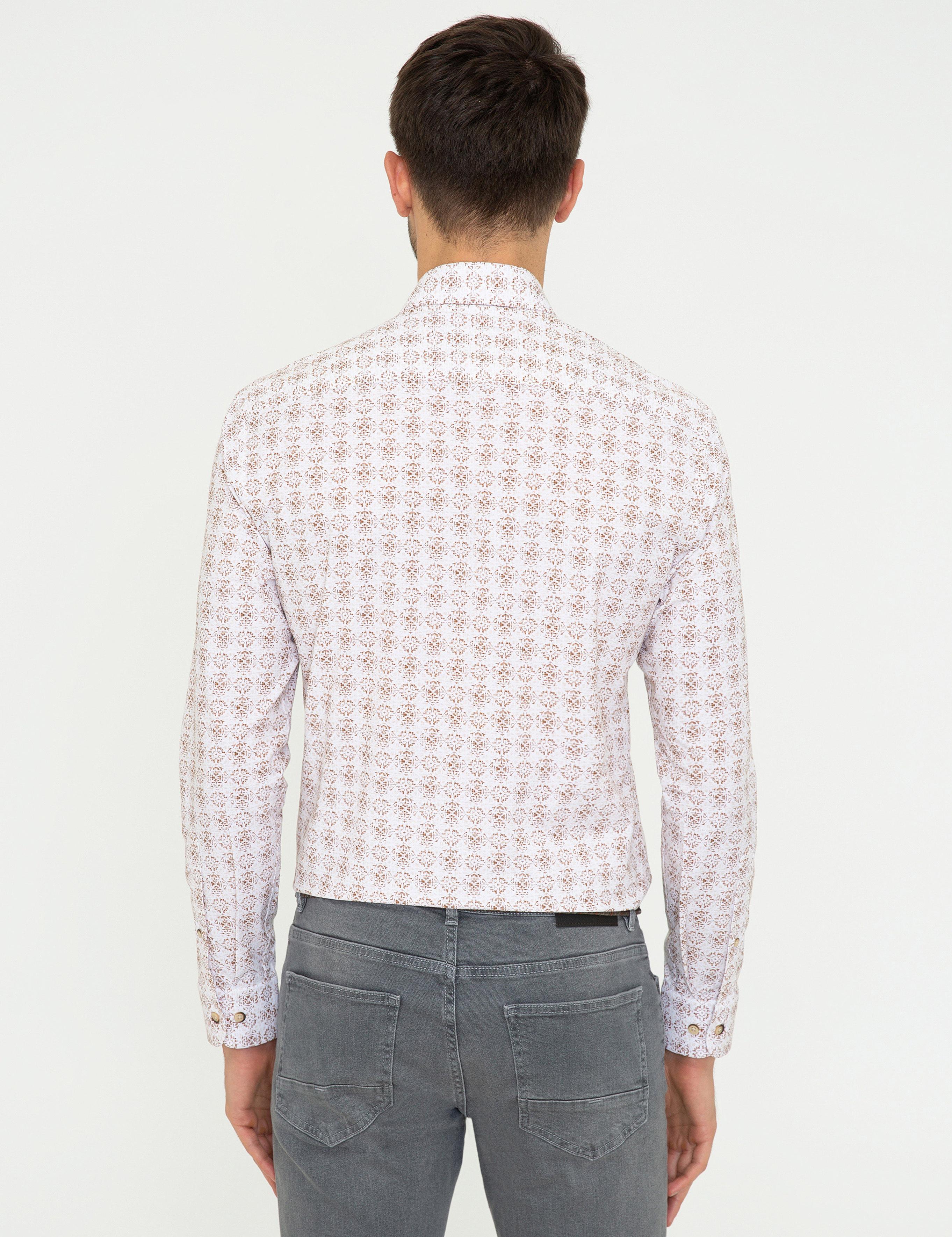 Açık Kahverengi Slim Fit Uzun Kollu Gömlek