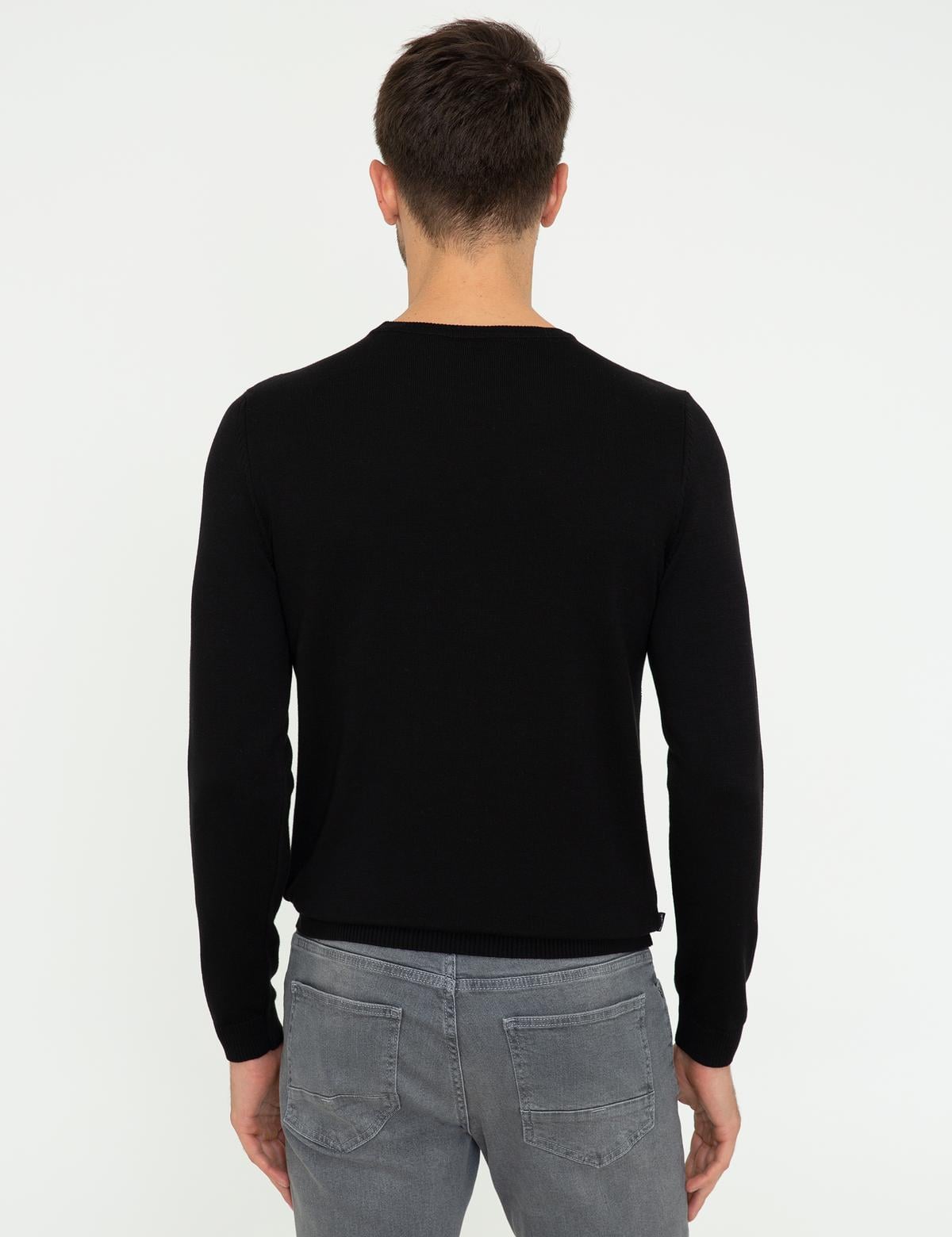 Siyah Slim Fit Bisiklet Yaka Triko Kazak - 50248527008