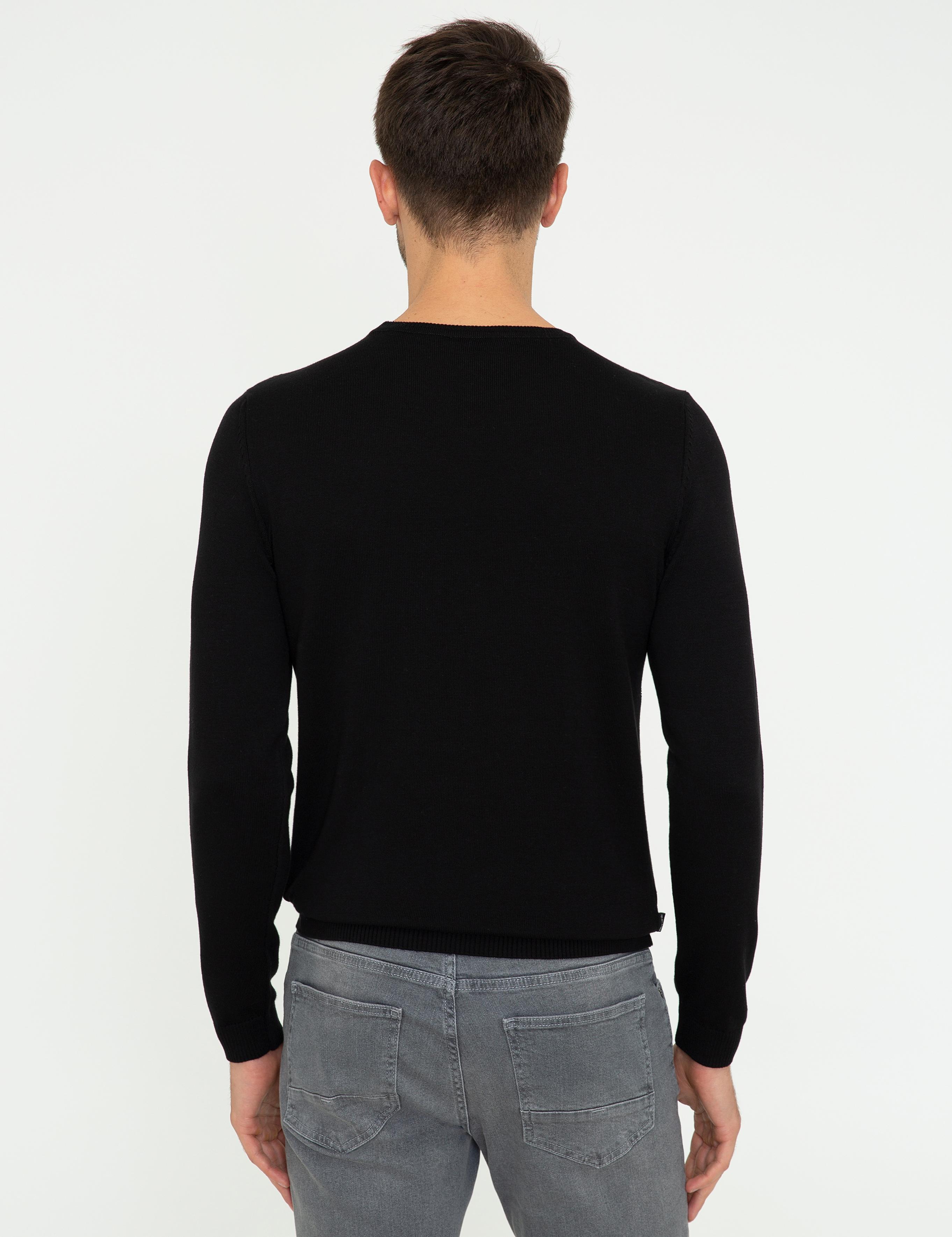 Siyah Slim Fit Bisiklet Yaka Triko Kazak