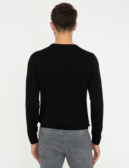 Siyah Slim Fit Bisiklet Yaka Triko Kazak - 50248527008