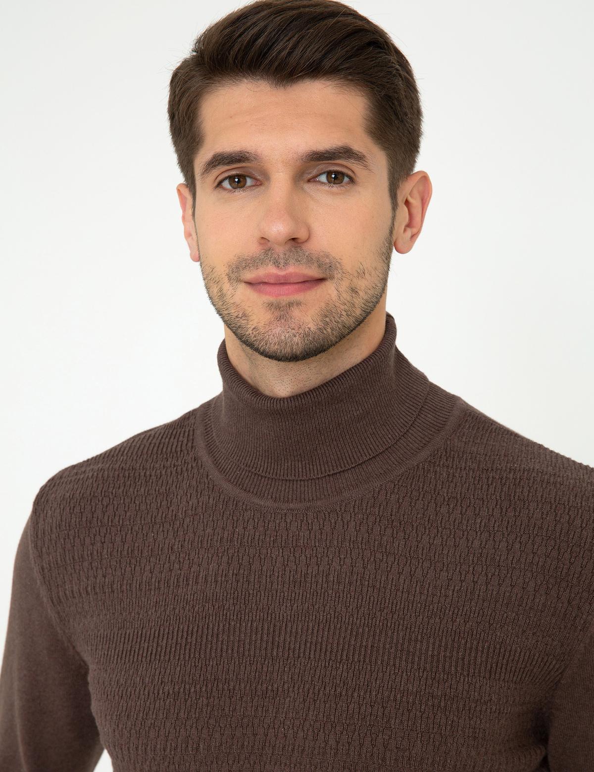 Açık Kahverengi Slim Fit Kazak - 50248528006