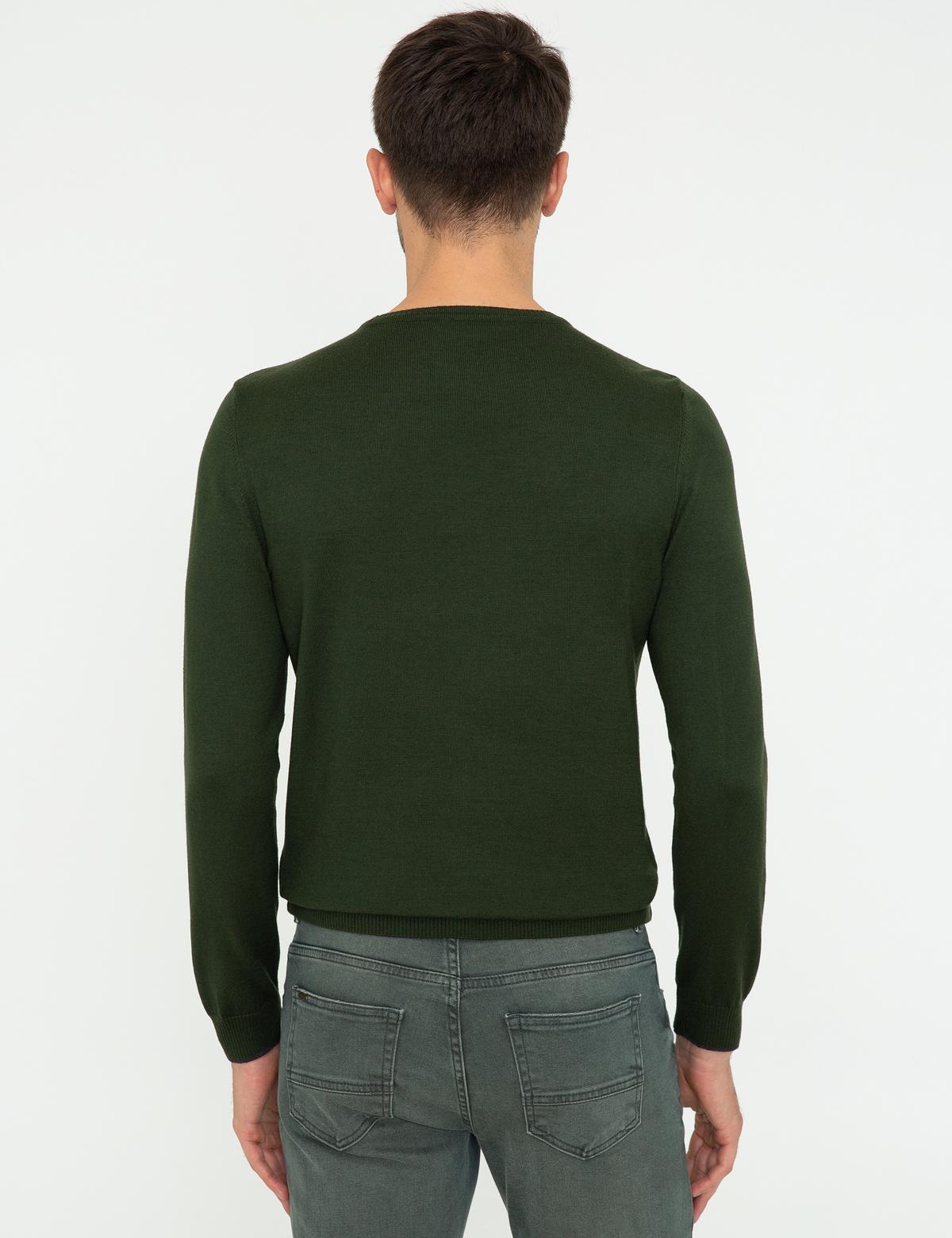 Yeşil Slim Fit Bisiklet Yaka Basic Triko Kazak - 50248582068