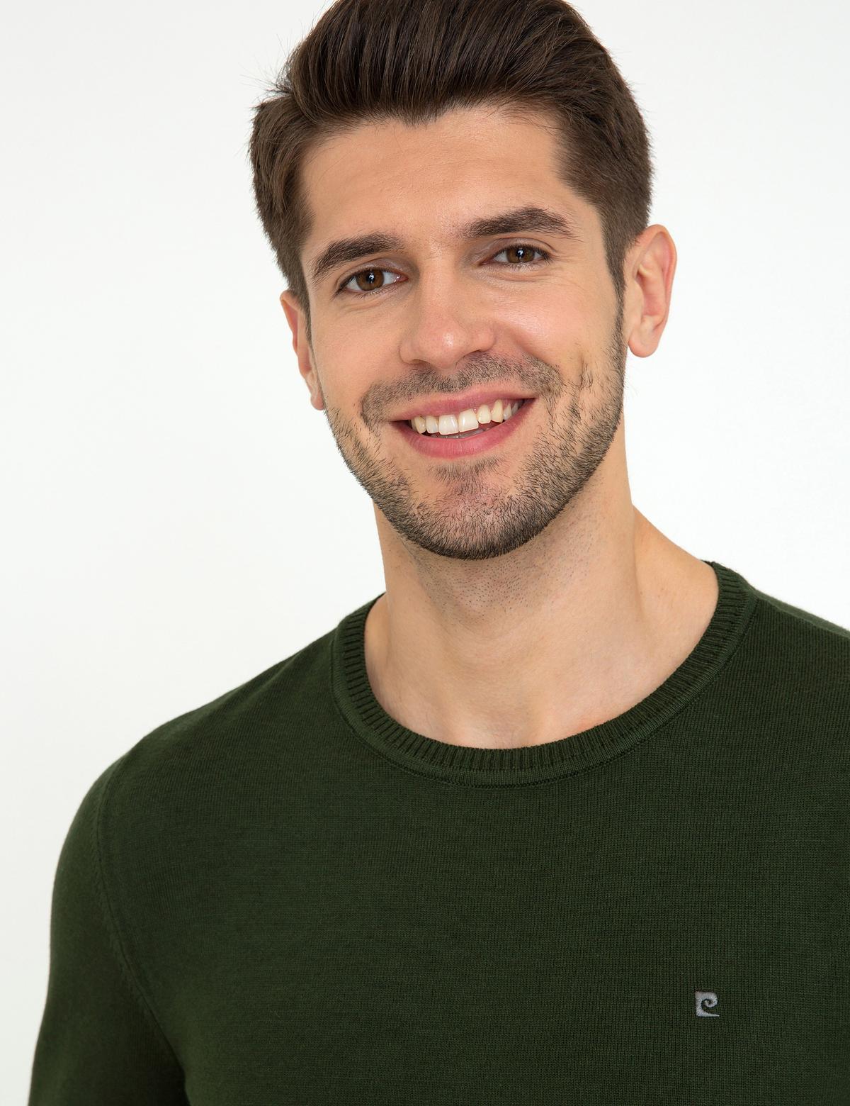 Yeşil Slim Fit Bisiklet Yaka Basic Triko Kazak - 50248582068