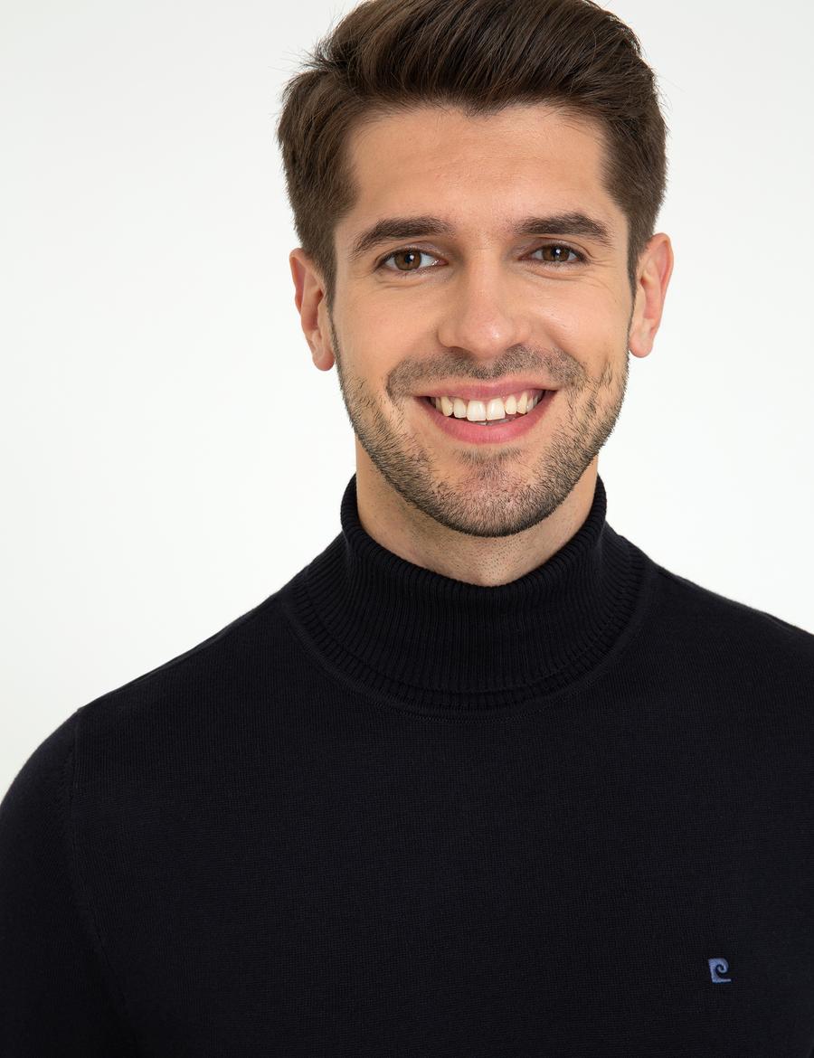 Lacivert Slim Fit Balıkçı Yaka Basic Triko Kazak