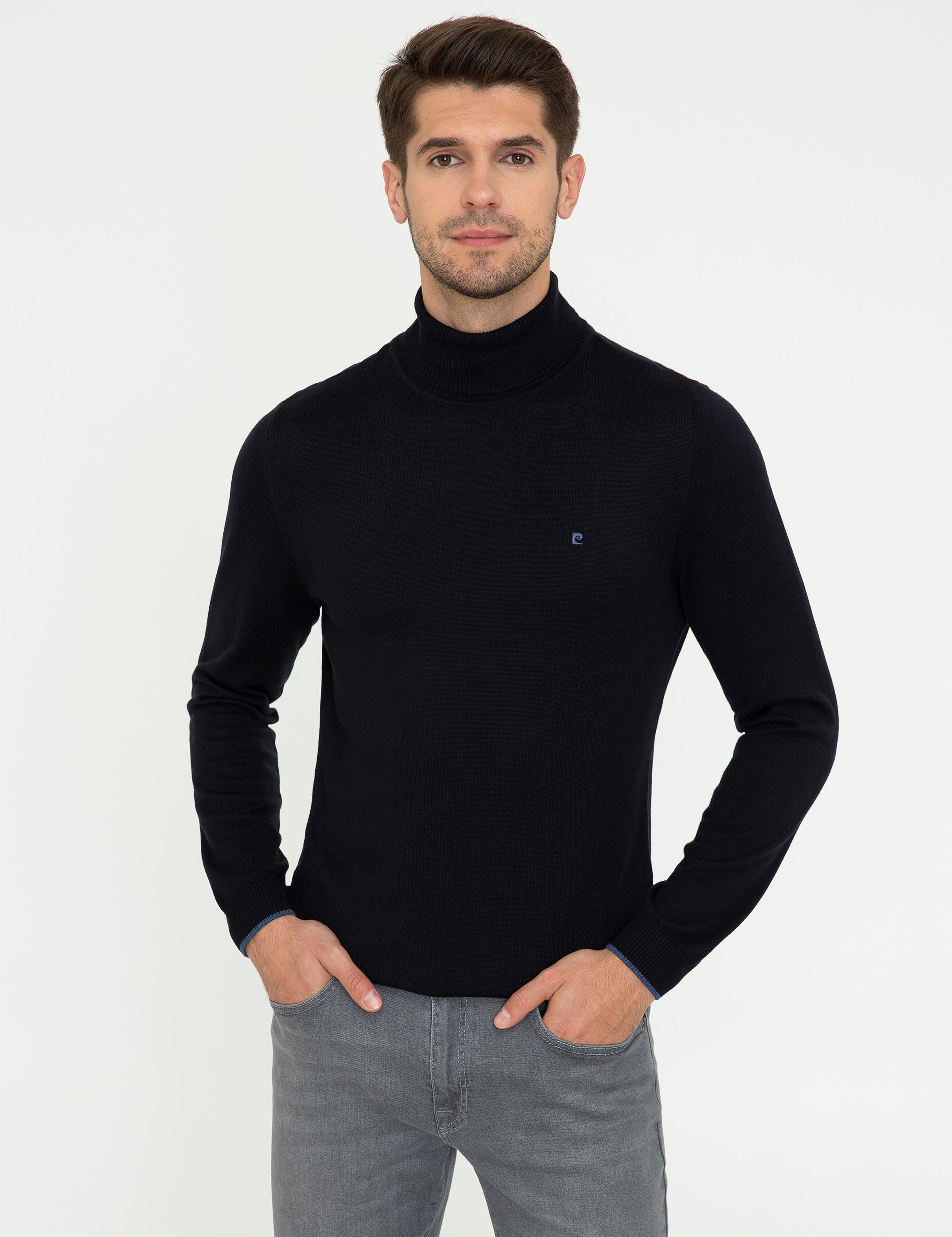 Lacivert Slim Fit Balıkçı Yaka Basic Triko Kazak