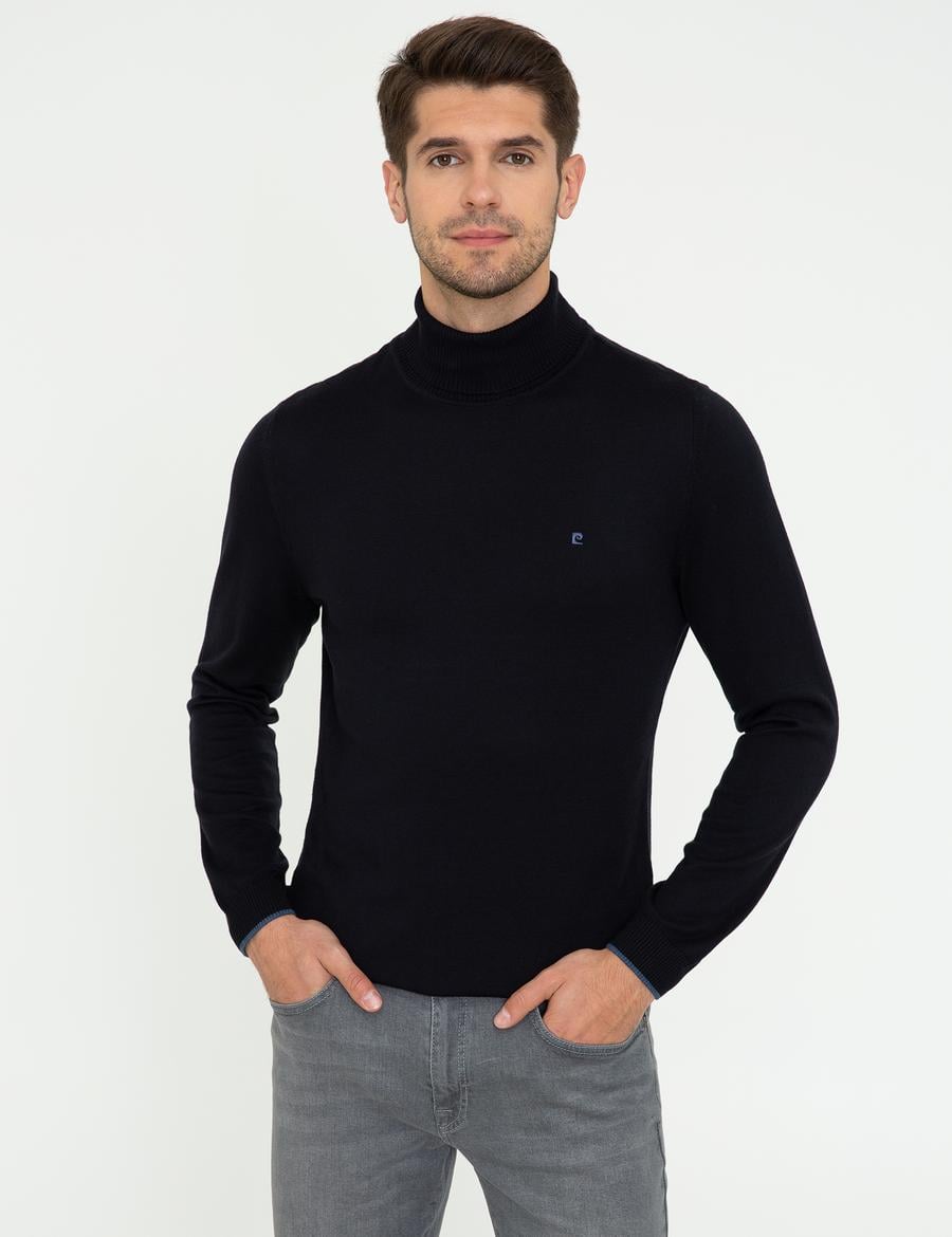 Lacivert Slim Fit Balıkçı Yaka Basic Triko Kazak